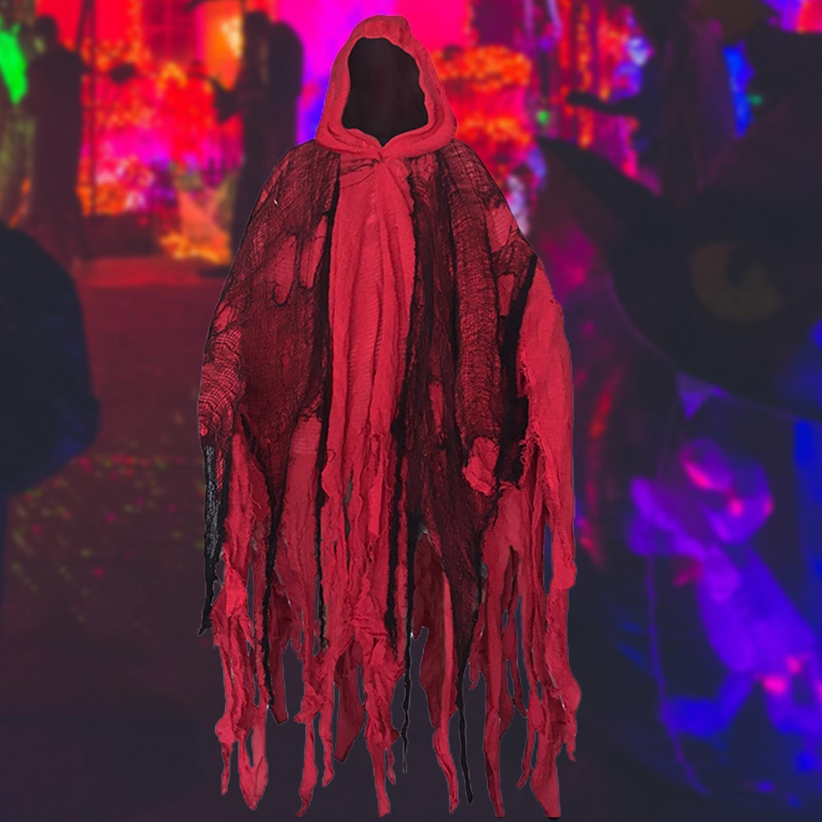 Vaveren Vaveren Halloween Costume Haunted Hooded Capes Grim Reaper Costume Set Hooded Cap Dress up Cosplay for Masquerade Party Favor Photo Props, red