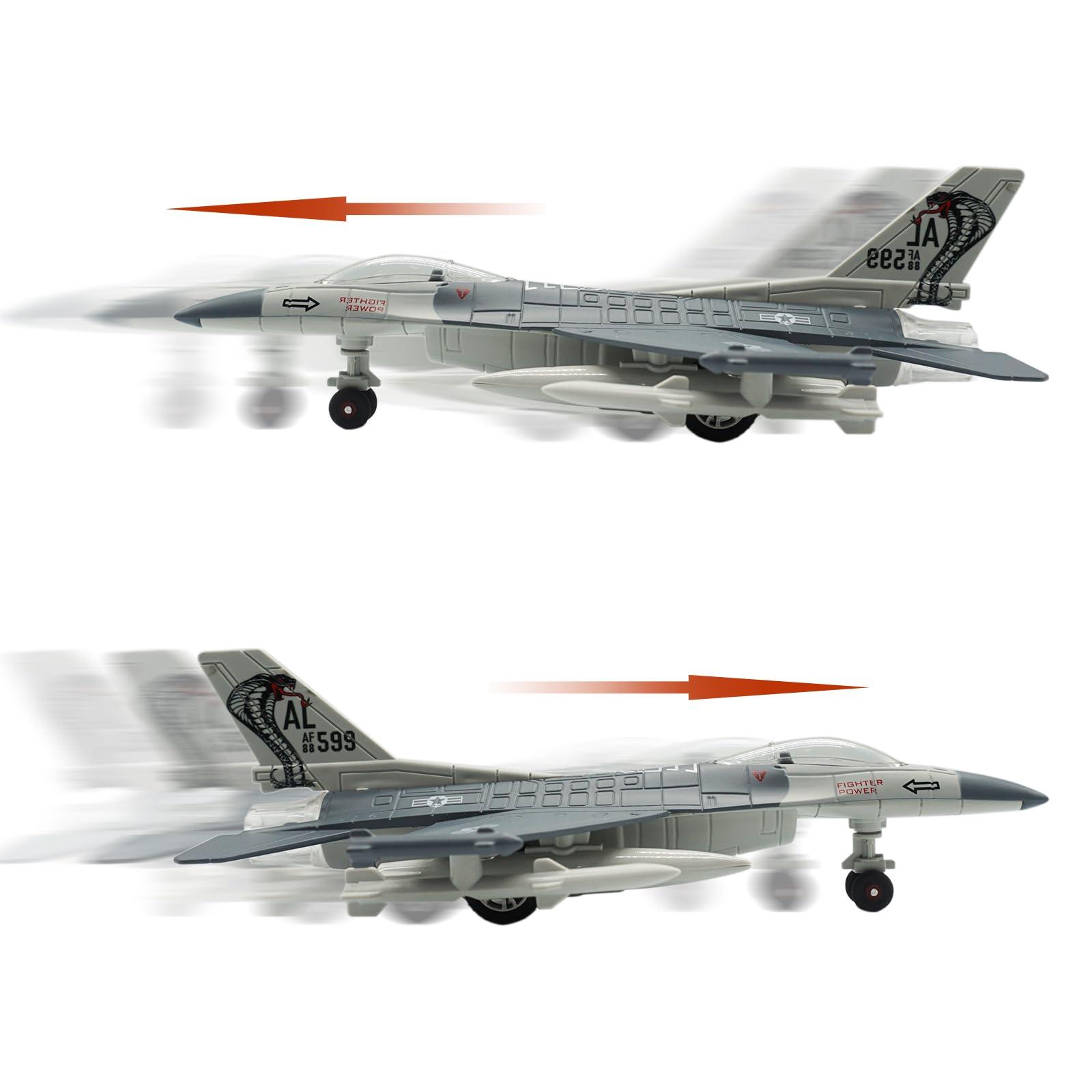 OTONOPI OTONOPI Fighter Jet Military Airplane Toy Army Air Force Die Cast Aircraft F-16 Model Plane for Kids Gift Toy Collection with Lights and Sounds Bump and Go Action