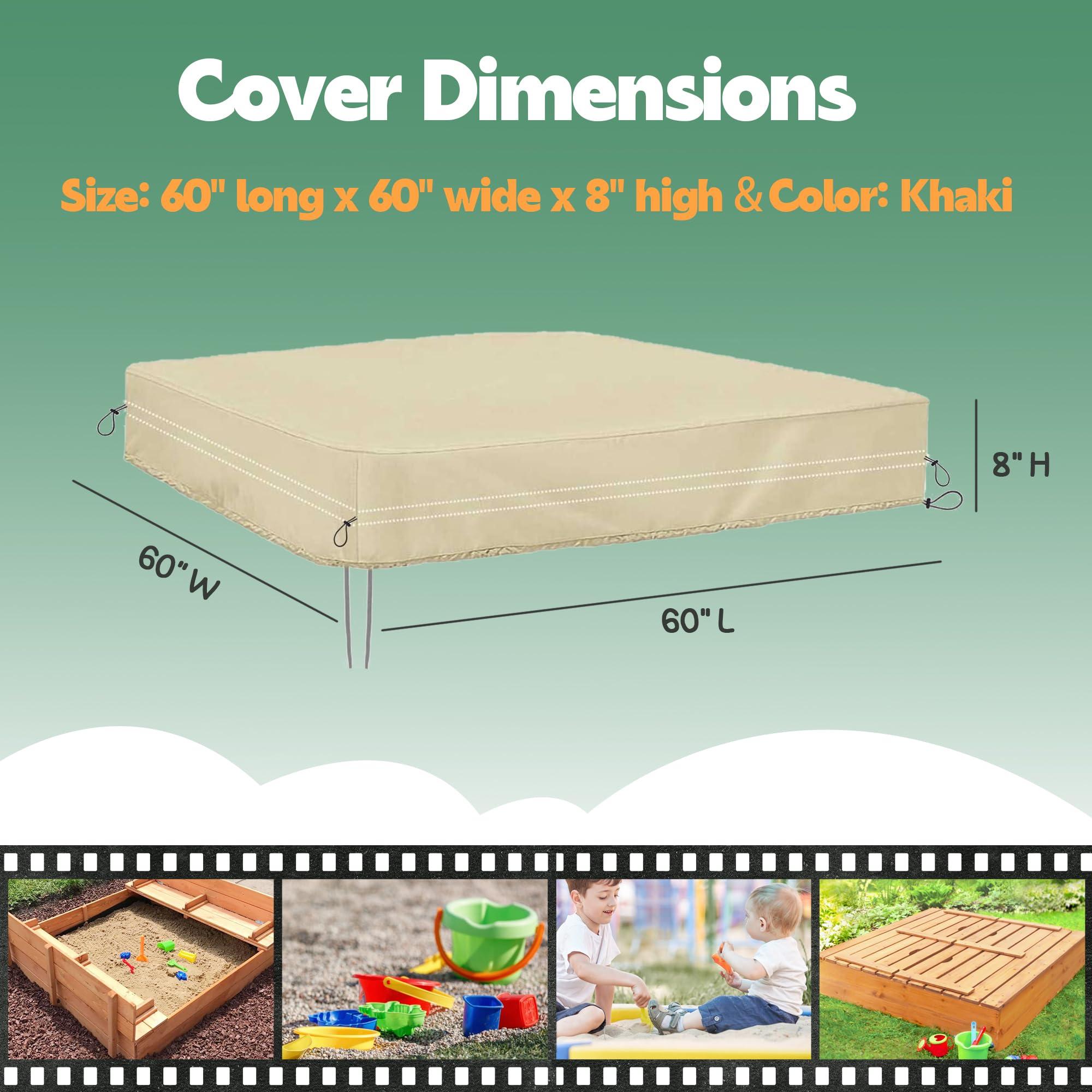 DUSTYPROTE DUSTYPROTE Sandbox Cover, 420D Heavy Duty Children\'s Sandbox Protection, Sand Coxes for Kids Outdoor with Lid-60in, Square Sandboxes Sandpit Cover (Khaki)