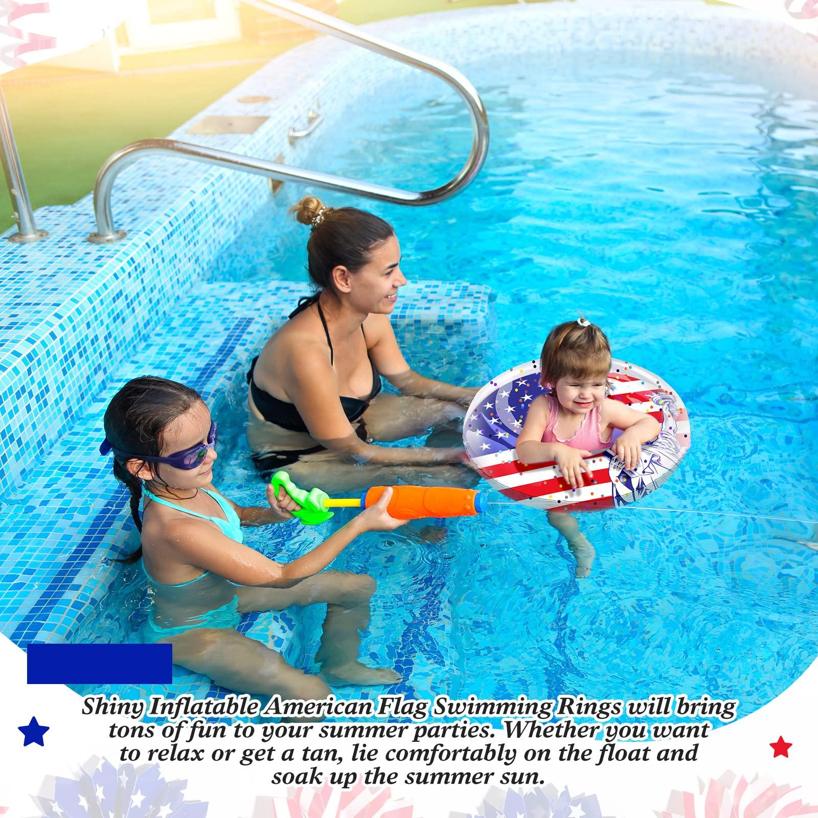 Wettarn Wettarn 4 Pcs 24 Inch Patriotic Inflatable Pool Float with Confetti USA Flag Swim Tube 4th of July Pool Tube Cool Pool Floaties Water Swimming Ring for Girls Boys Pool Toys Beach Lake Water Sports
