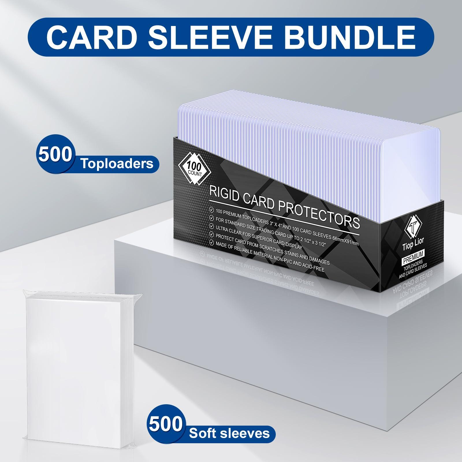 TiopLior 1000 Card Sleeves Hard Sleeves for Cards, 3\"x4\" Baseball Card Protectors Hard Plastic, 35pt Card Holders for Baseball Cards, Football Cards (500 Hard Sleeves + 500 Clear Sleeves)