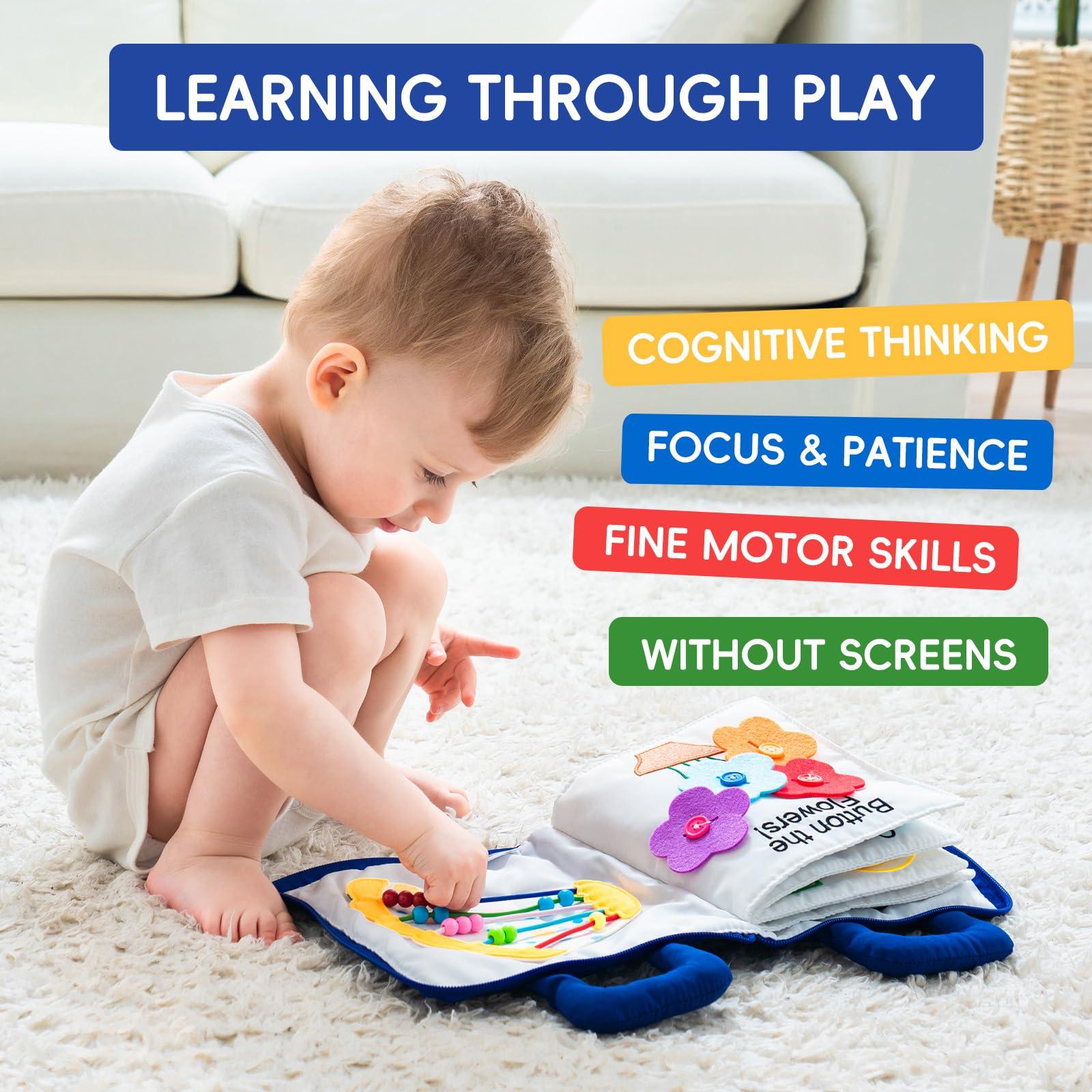 Jollybaby Jollybaby Baby Soft Busy Books -My Quiet Book, Travel Toy & Montessori Sensory Educational, 10 Preschool Learning Activities for 1 2 3 Year Old Toddlers Boy Girl(Blue)