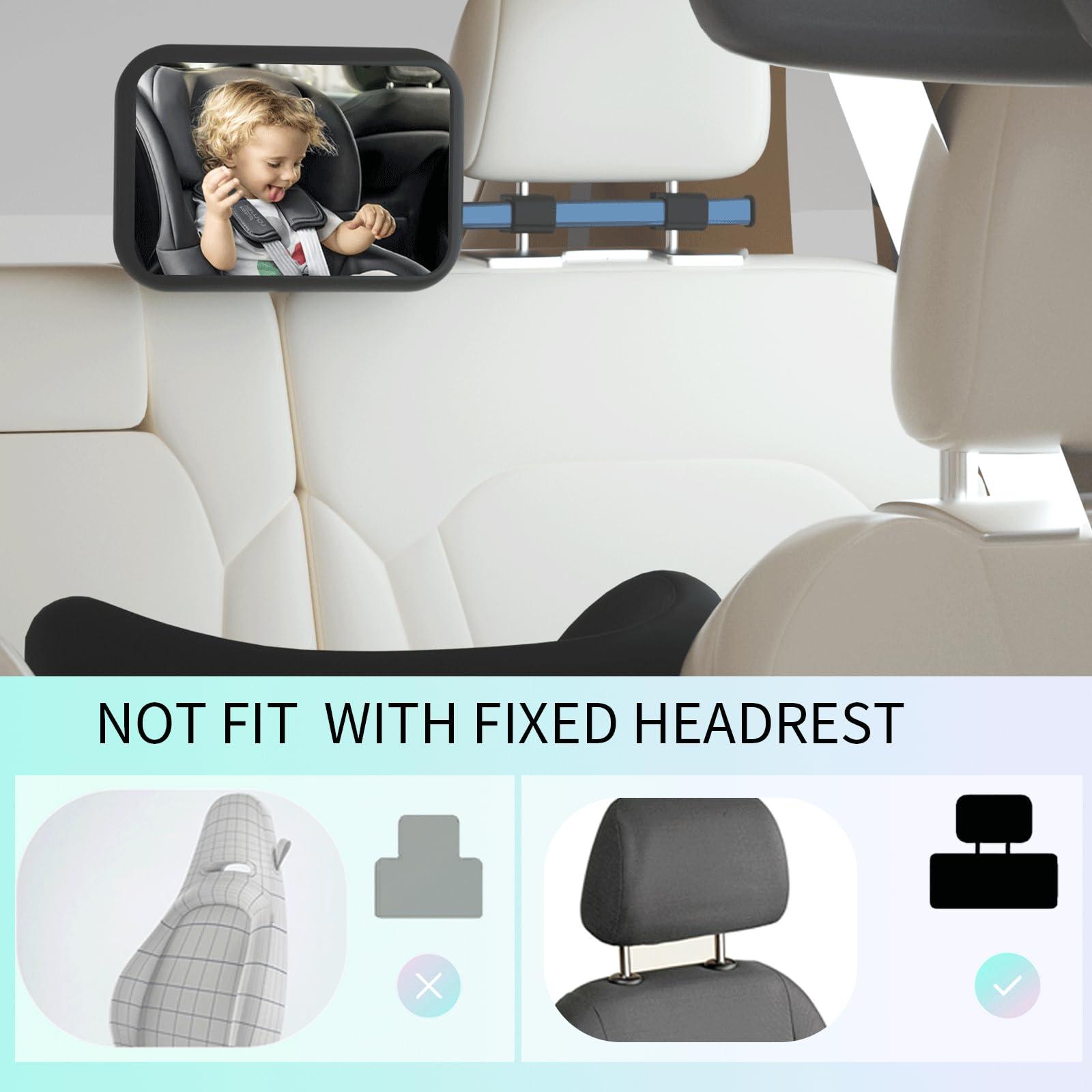TDFERAN Baby Car Mirror Rear Facing, Safety Adjustable Car Seat Mirror for Baby Extendable Baby Car Mirror Large Car Mirror for Baby with Hook Clip Design + 2 Baby on Board Stickers,2 Car Seat Headrest Hook