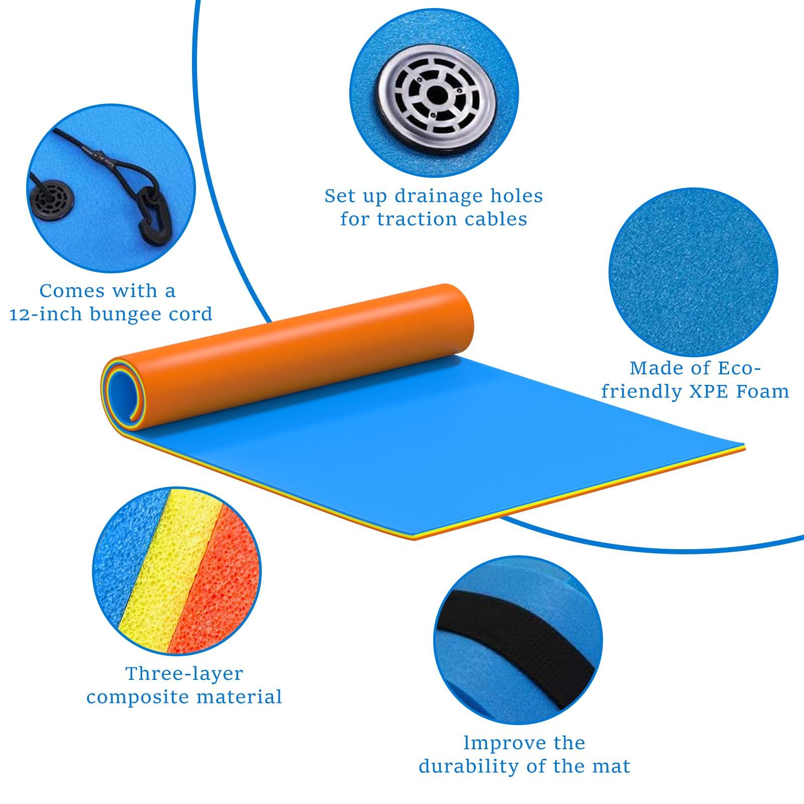 Winfire Winfire 6'/9'/12' Floating Water Mat, Foam Water Floating Pad, Tear-Resistant XPE Foam, Lily Pad for Water Recreation Pool, Beach, Ocean, Lake, Suitable for Multiple Users, Blue&Orange (6 * 4ft)