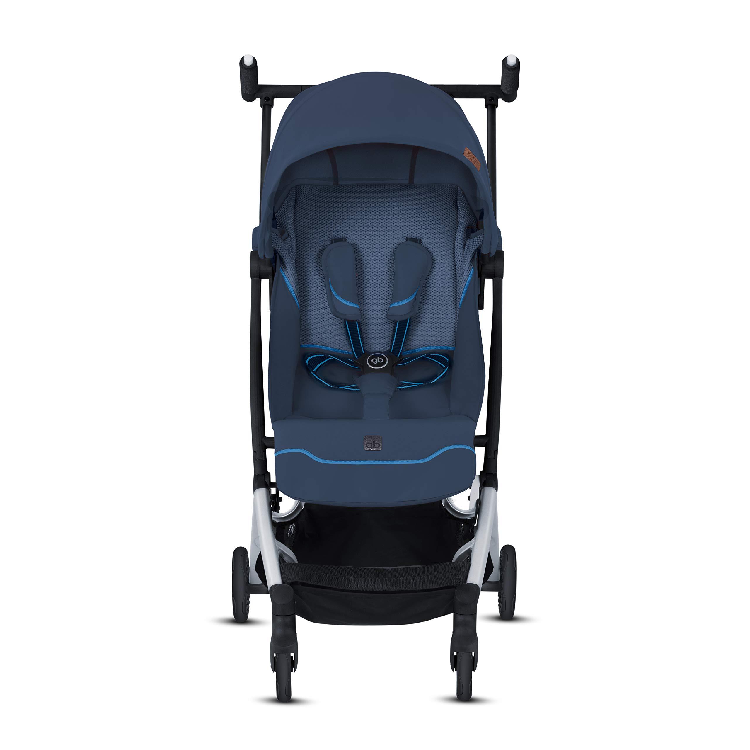 gb gb Pockit+ All City, Ultra Compact Lightweight Travel Stroller with Front Wheel Suspension, Full Canopy, and Reclining Seat in Night Blue