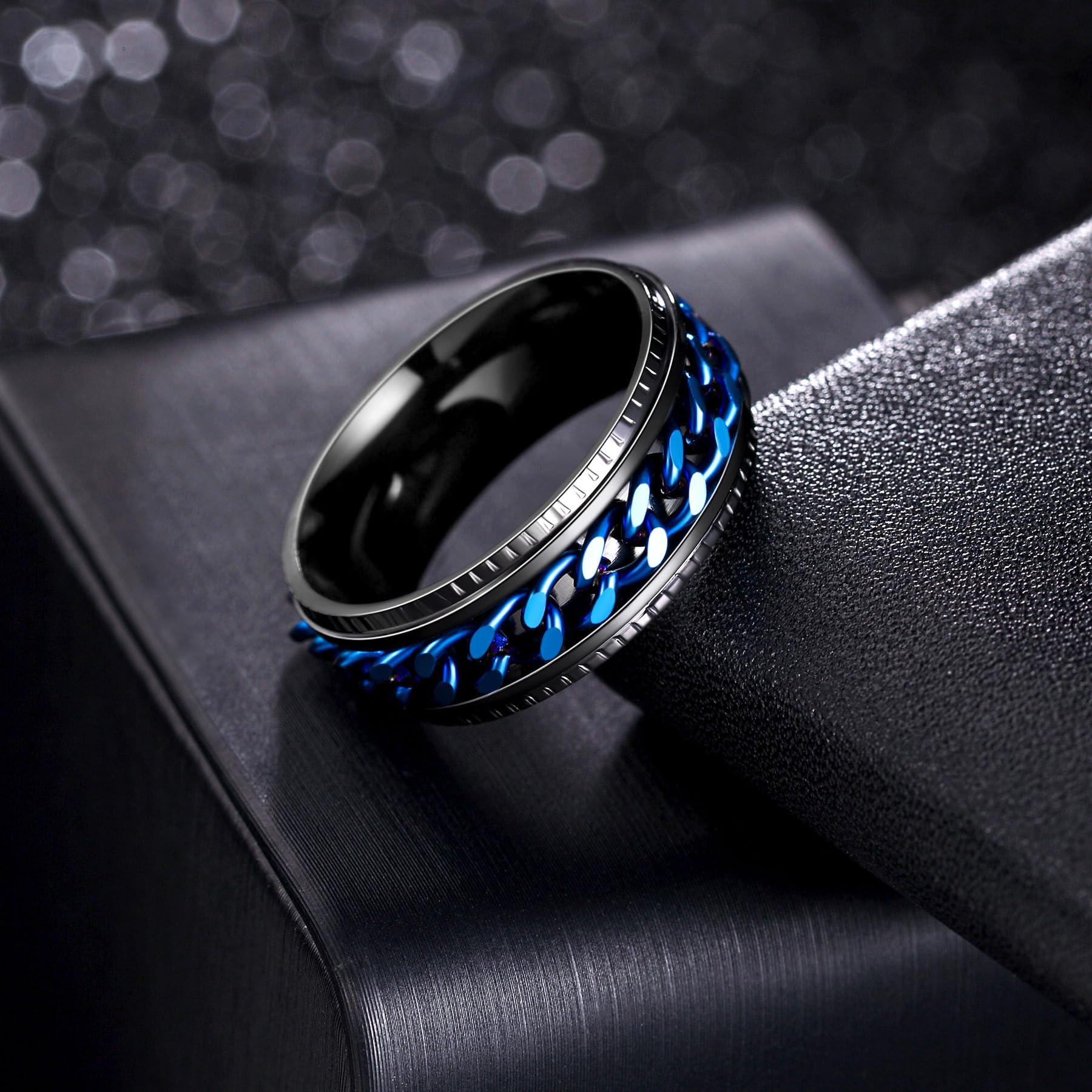 Udolfly Udolfly Mens Fidget Rings Anxiety Rings for Men Womens Chain Spinner Rings for Adults Titanium Steel Ring Black Blue Size 11