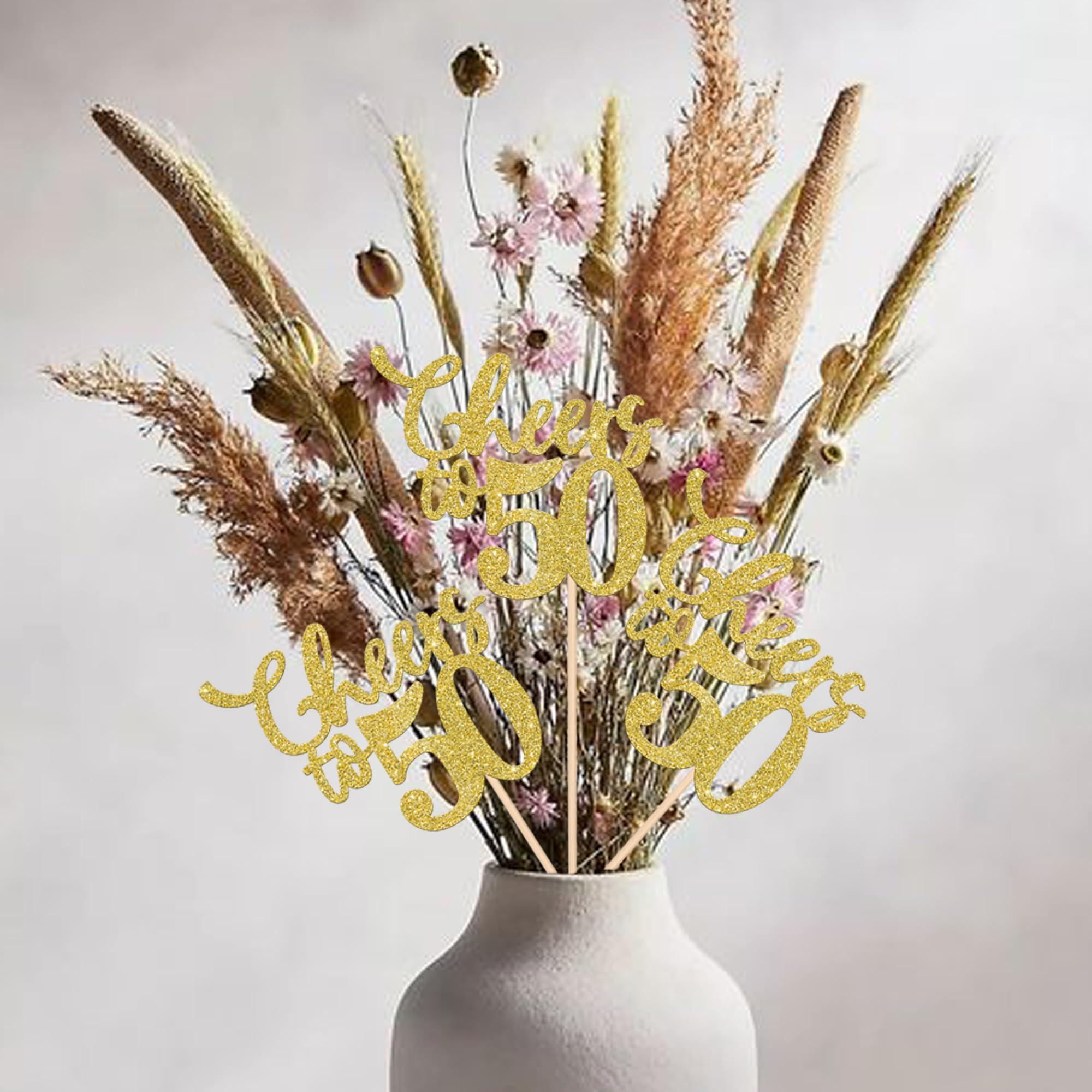 Rsstarxi Rsstarxi 12 Pack Cheers to 50 Years Centerpiece Sticks Gold Glitter 50th Birthday Table Toppers Decorations for 50th Birthday Wedding Anniversary Party Decorations Supplies