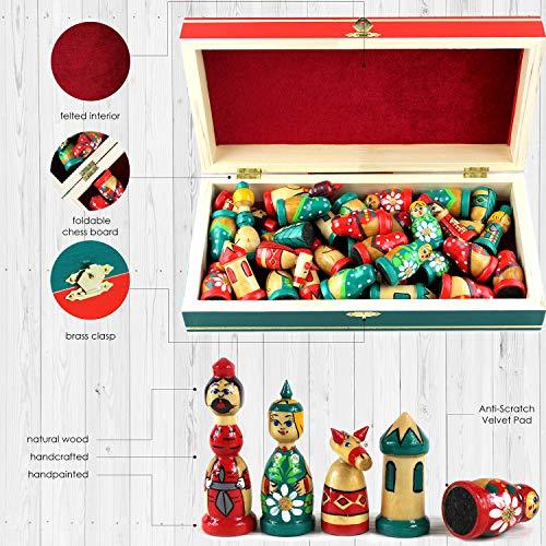 AEVVV Chess Set Board Game Russian Dolls Set - Themed Chess Russian Folk Art Chamomile - Matryoshka Nesting Doll Chess Pieces Wood Decor - Unique Chess Set Souvenirs