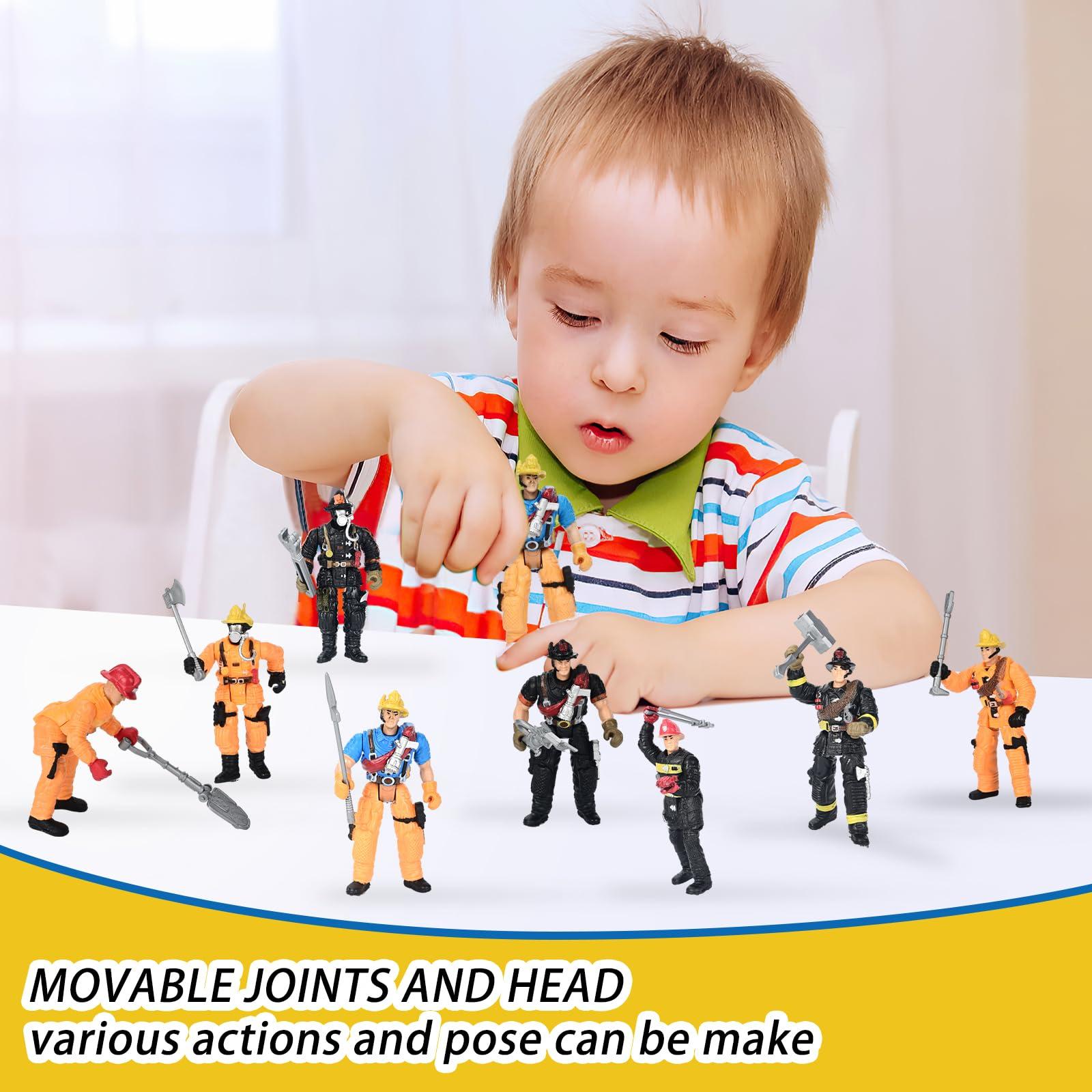 HAPTIME 8 Pieces Firefighter Action Figures, Fireman Toys for 3 4 5 6 7+ Year Old Boys, 4-Inch Toy Figure & Playsets with Accessories, Ideal Gifts for Boys Girls Kids, Christmas Stocking Stuffers Party Favor