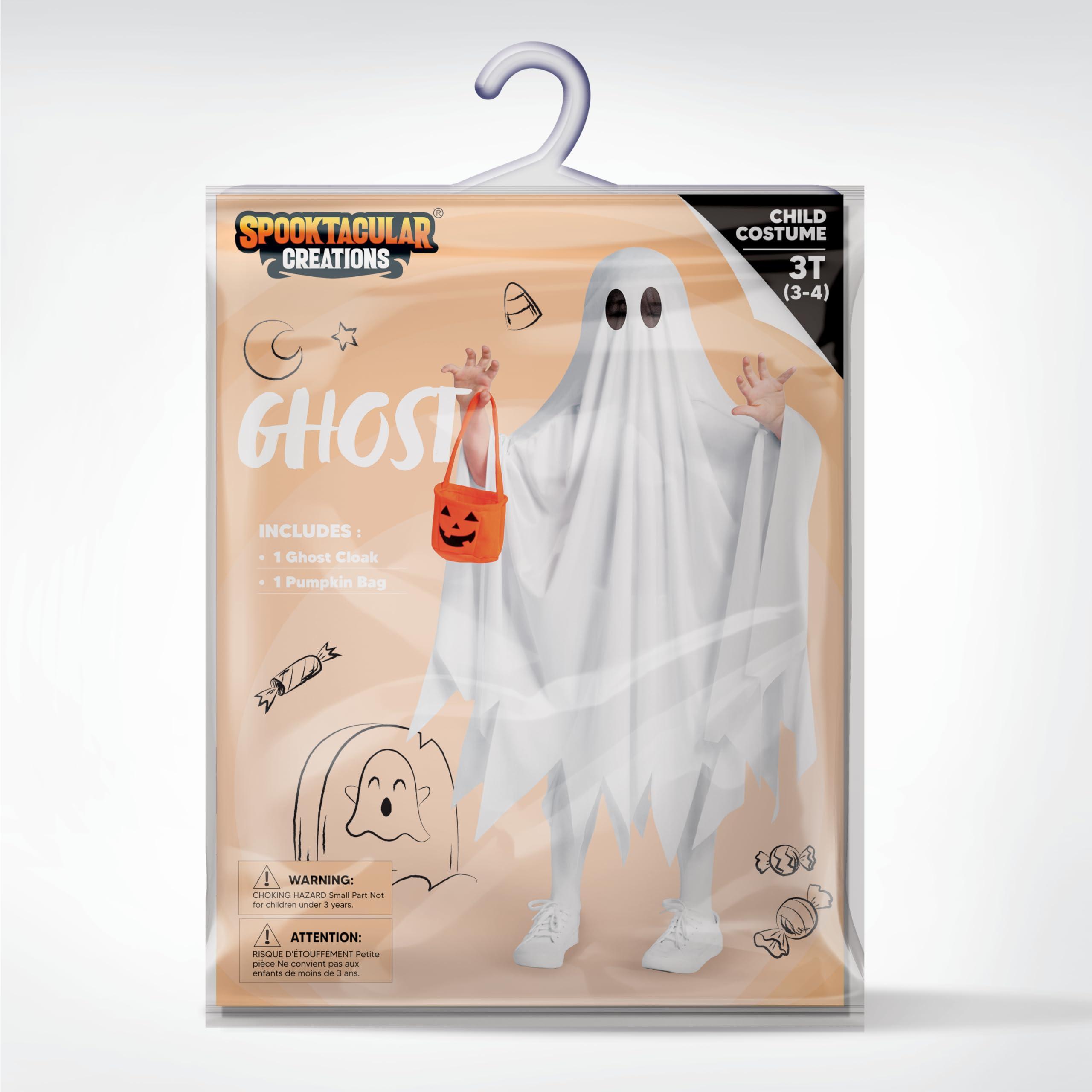 Spooktacular Creations Spooktacular Creations Kids Ghost Costume, Halloween Ghost Costume, White Silent Ghost Costume with Pumpkin Bag for Boys, Girls Halloween Dress Up, Role Play-S