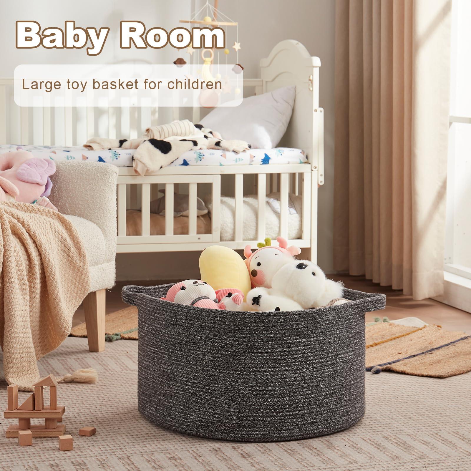 OIASKET OIASKET Large Woven Baskets for Storage, 22.8" x 22.8" x 13" Blanket Basket Living Room, Baby Toy Storage Basket, Big Laundry Basket for Clothes, Pillows, Towels, Shoe Basket for Entryway (Dark Grey)