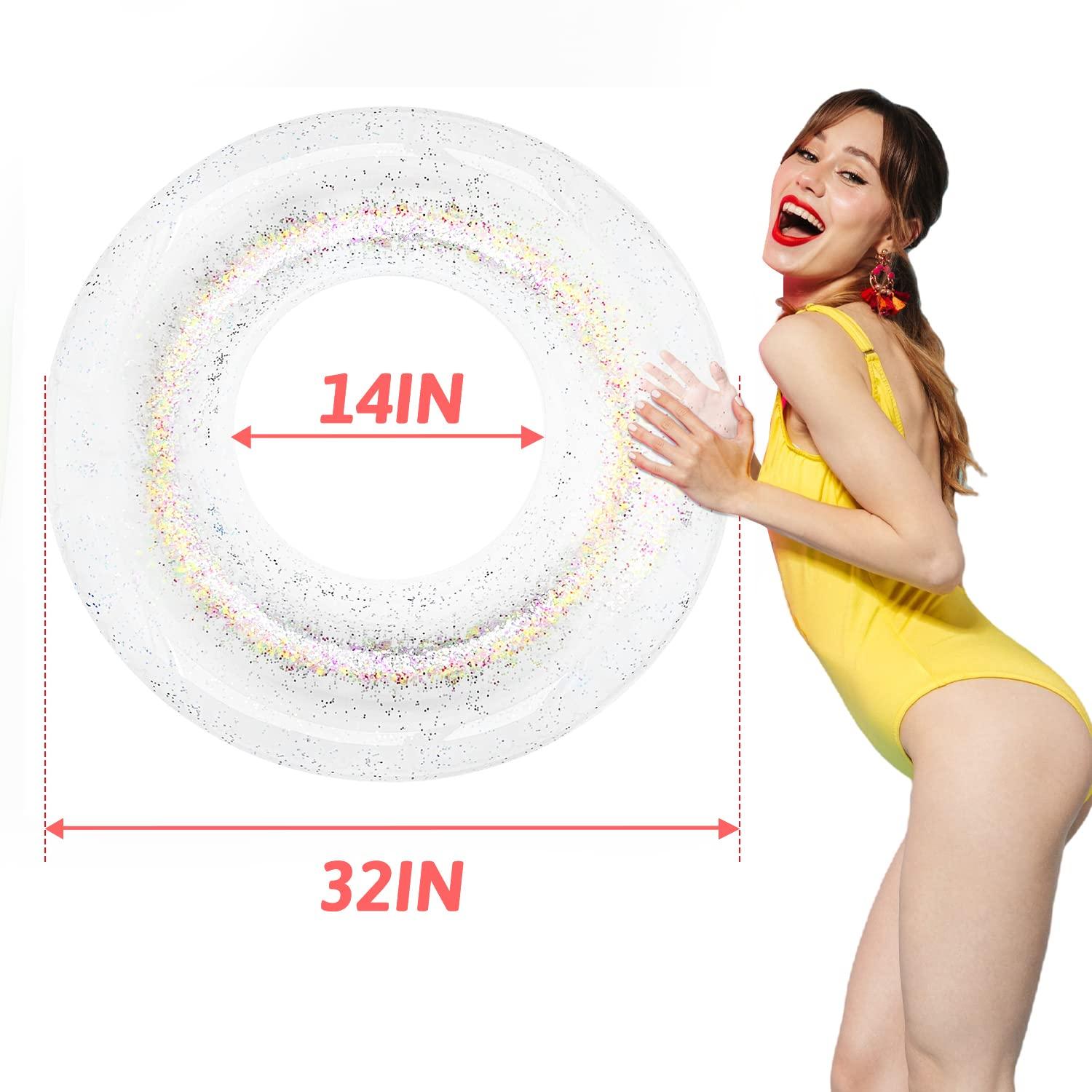 Polita Polita Pool Float, Pool Floats Kids Summer Glitter Pool Tube with Confetti,Tube Pool Toys Beach Party, Transparent Inflatable Floating Tubes for Adults and Kids (Multicolor+Silver+Blue)