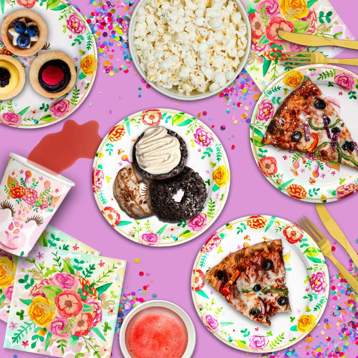 Birthday Galore Giraffe Floral Birthday Party Supplies - Giraffe Party Supplies - Zoo Animal Party Supplies - Safari Animal Party Supplies | Tableware Set Includes Plates Napkins and Cups | Kit for 16