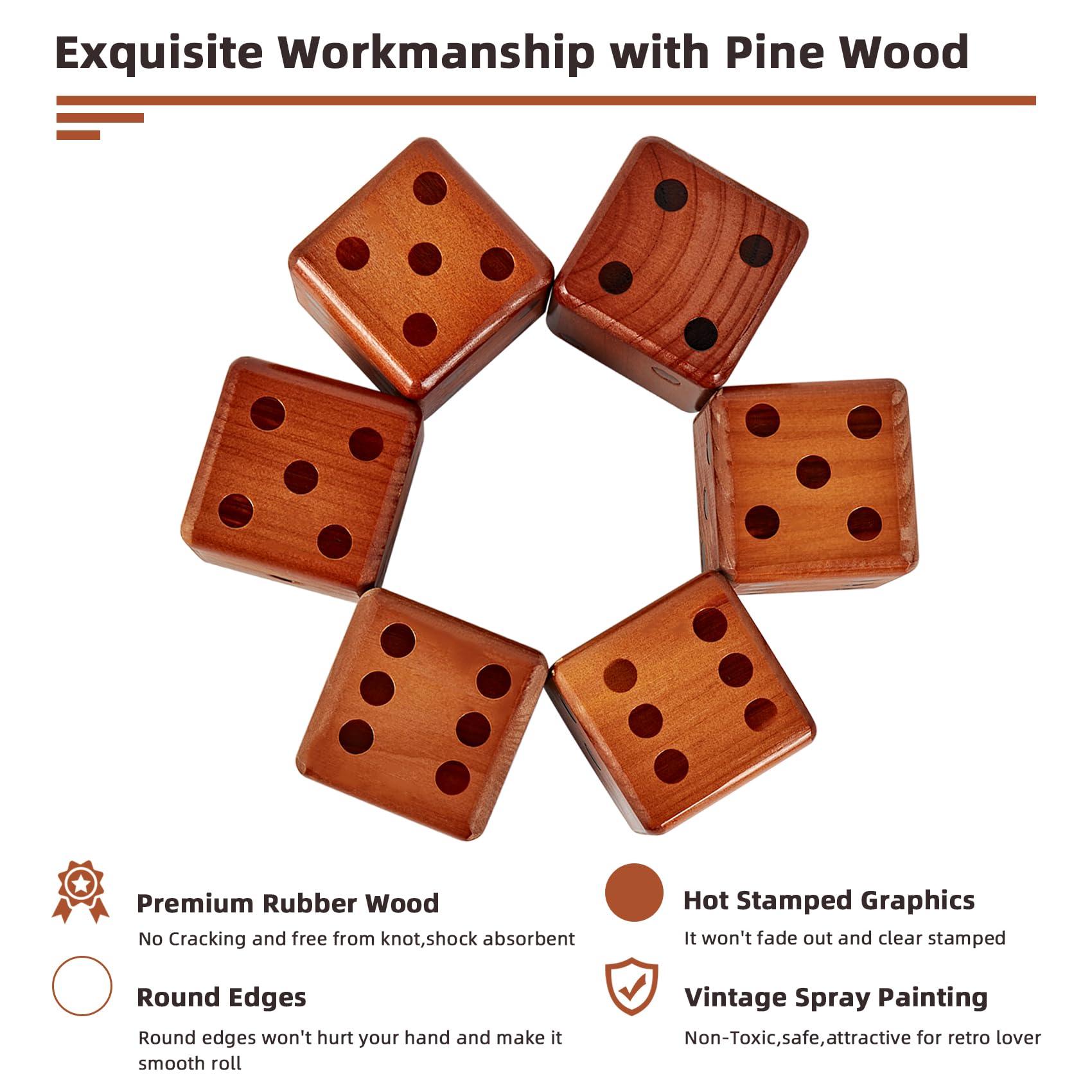 SpexDarxs SpexDarxs 3.5 Giant Yard Dice Set, Large Wooden Dice Set with Scoreboard & Carrying Bag, Indoor & Outdoor Backyard Lawn Game for Adult and Family