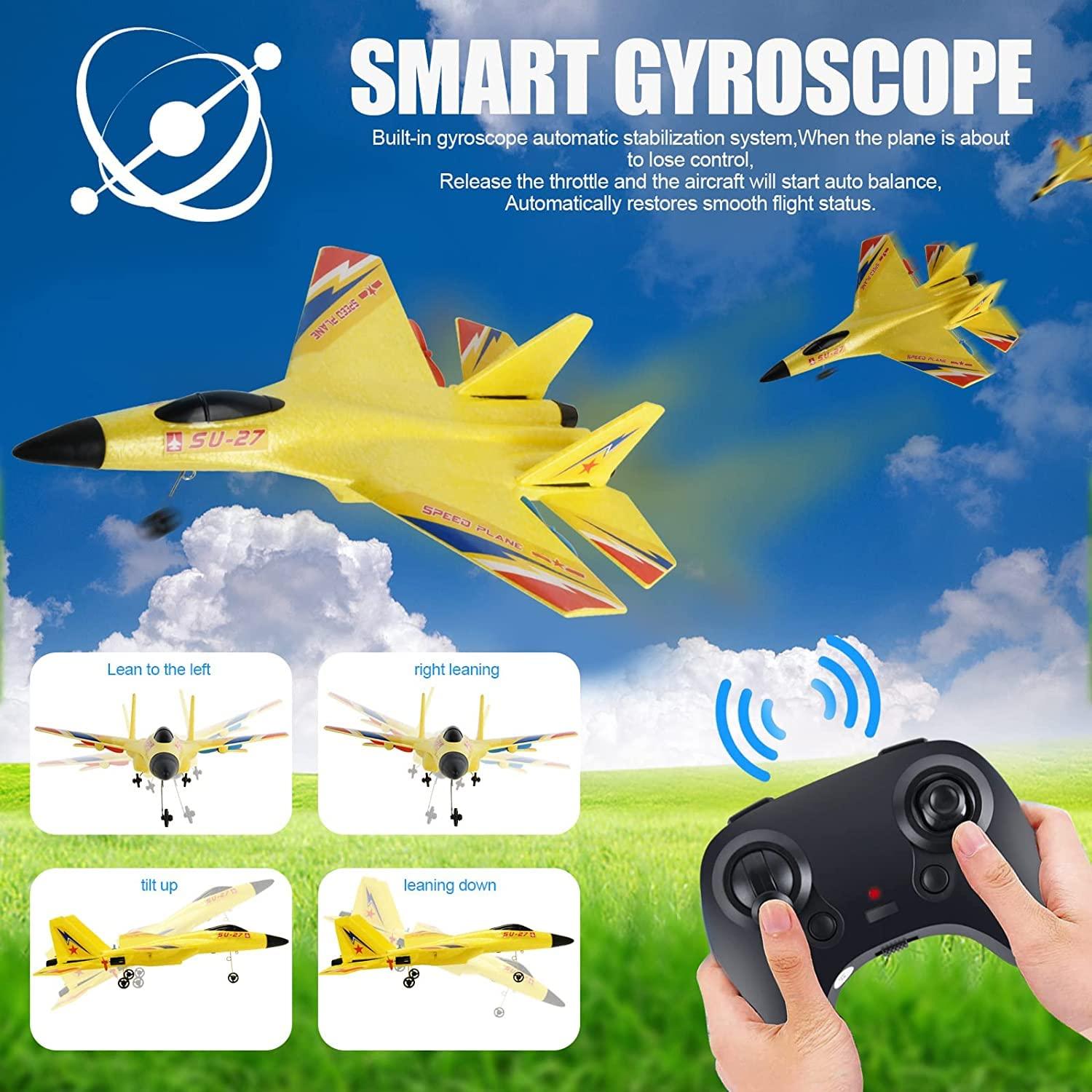 RoofWorld RoofWorld SU-27 RC Plane Remote Control Airplane Blue and Yellow RC Jets Aircraft for Beginners Adults