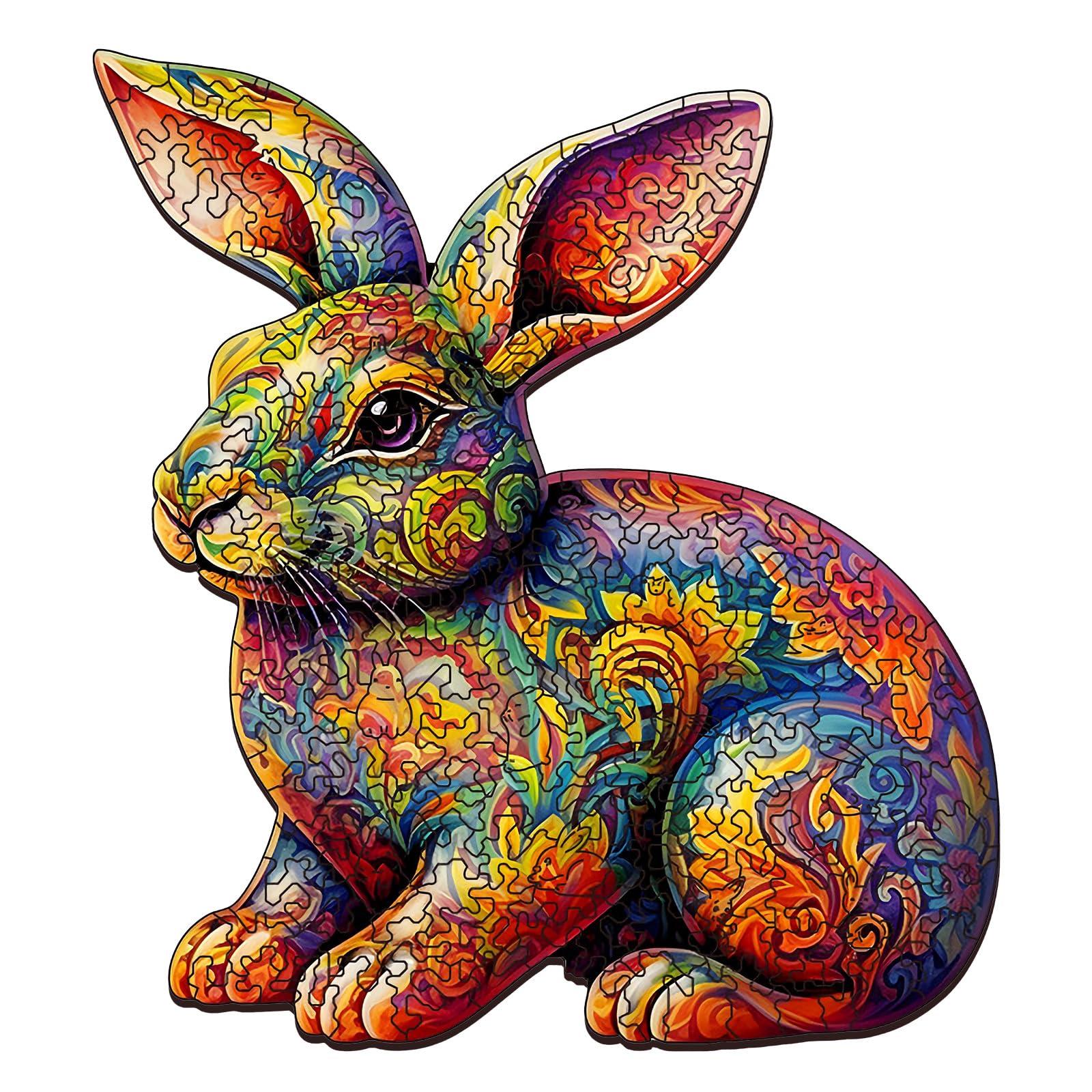Foyucool Foyucool Wooden Puzzles for Adults, Unique Puzzles for Adults, Irregular Animal Shaped Wooden Jigsaw Puzzles, Creative Birthday Gift, Fun Family Game, 11.8 x 9.1 inch, Rabbit