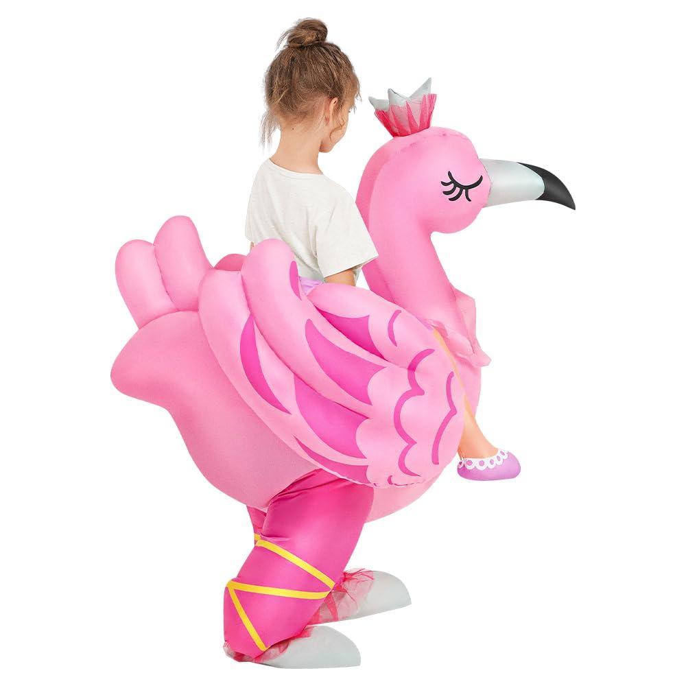 KOOY Kids Halloween Inflatable Costume, Ride On Flamingo Air Blow up Funny Inflatable Suit, Halloween Costumes for Girl/Child 7-10 Yrs