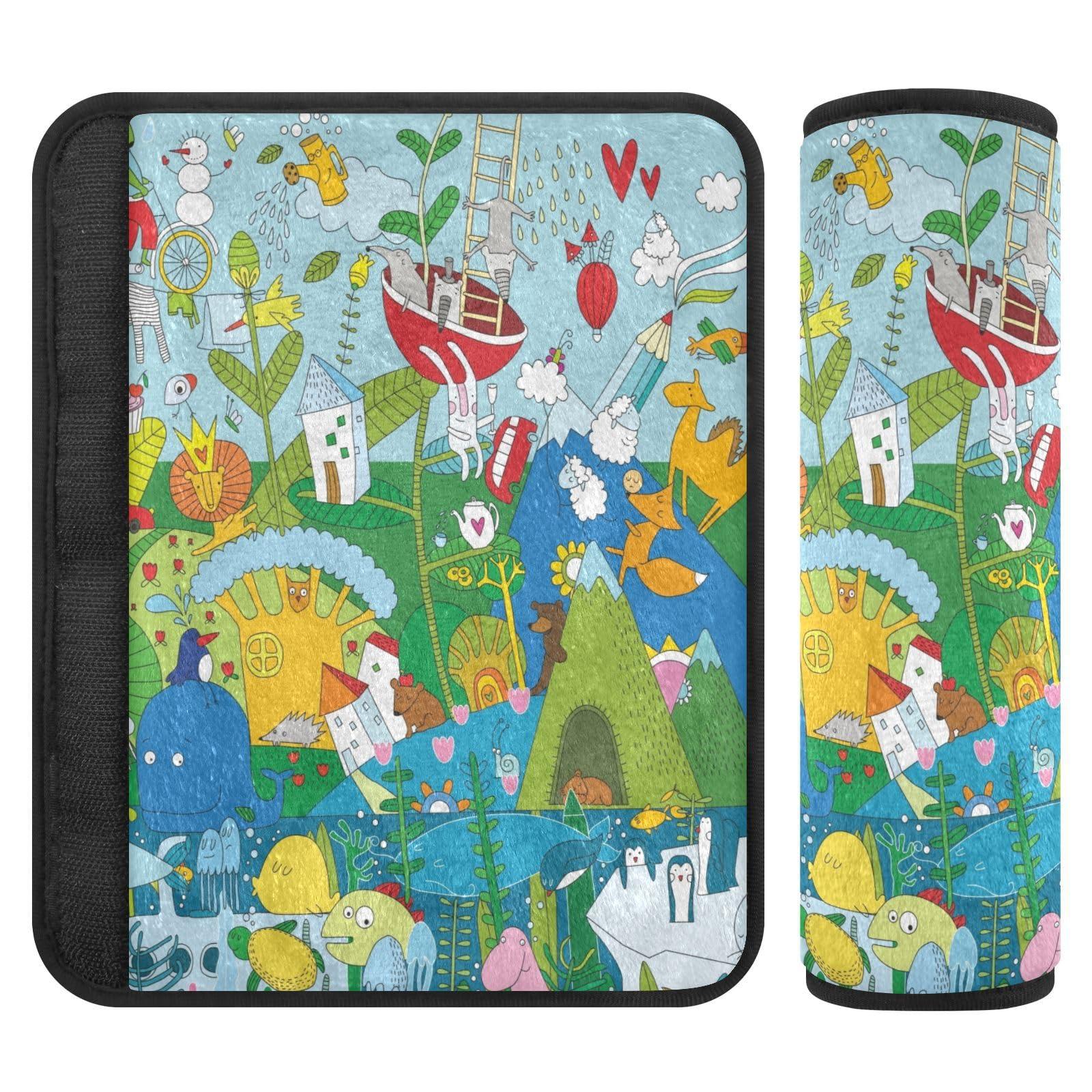 ElliTarr ElliTarr 2 Pack Seatbelt Covers Seat Belt Cover Pad for Adults Boys Girls Car Seat Strap Covers Pads Cushion Universal Shoulder Strap Pad Protector for Backpack Camera Bag 6.5 x 6.5 Inch Cute Zoo