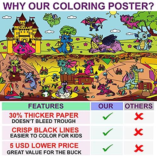 ALEX Art ALEX Art, Large Coloring Poster - Dragon Big Giant Coloring Sheets - Family Jumbo Wall Coloring Pages - Super Huge Coloring Posters for Kids - Children Table Floor Poster Size 38.5”x26.7”