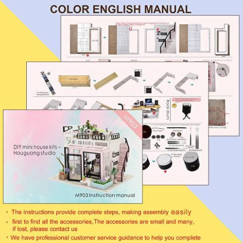 SPILAY Spilay DIY Miniature Dollhouse Kit with Wooden Furniture,DIY Dollhouse Kit with Dust Proof and Music Movement,1:24 Scale Creative Room for Romantic Valentine's Gift(Time Studio)