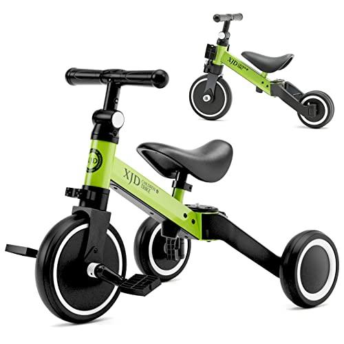 XJD XJD 5 in 1 Toddler Bike, Tricycle for Toddlers 1-3 with Adjustable Seat Height, Removable Pedals, Ideal Balance Bike Birthday Gifts and Toys for Boys and Girls (Green)