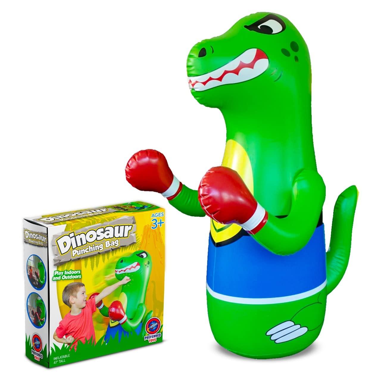 Preferred Toys Inflatable Punching Bag for Kids Set - Bop Bag Inflatable Punching Toy Bundle- Inflatable Dinosaur with Instant Bounce Back Movement - Bottom Space Can Use Both Sand and Water (47 Height)