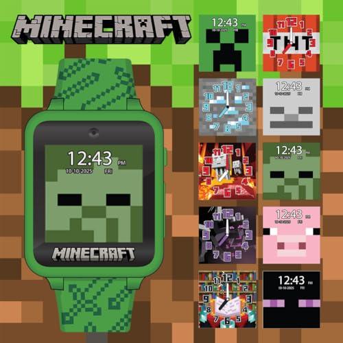 Accutime Minecraft Kids Smart Watch Touchscreen Interactive Watch with 10 Customizable Clock Faces, Built-in Camera, Video Recorder, Alarm, Calculator, Games & Pedometer Fits Wrists 5.5" to 8"