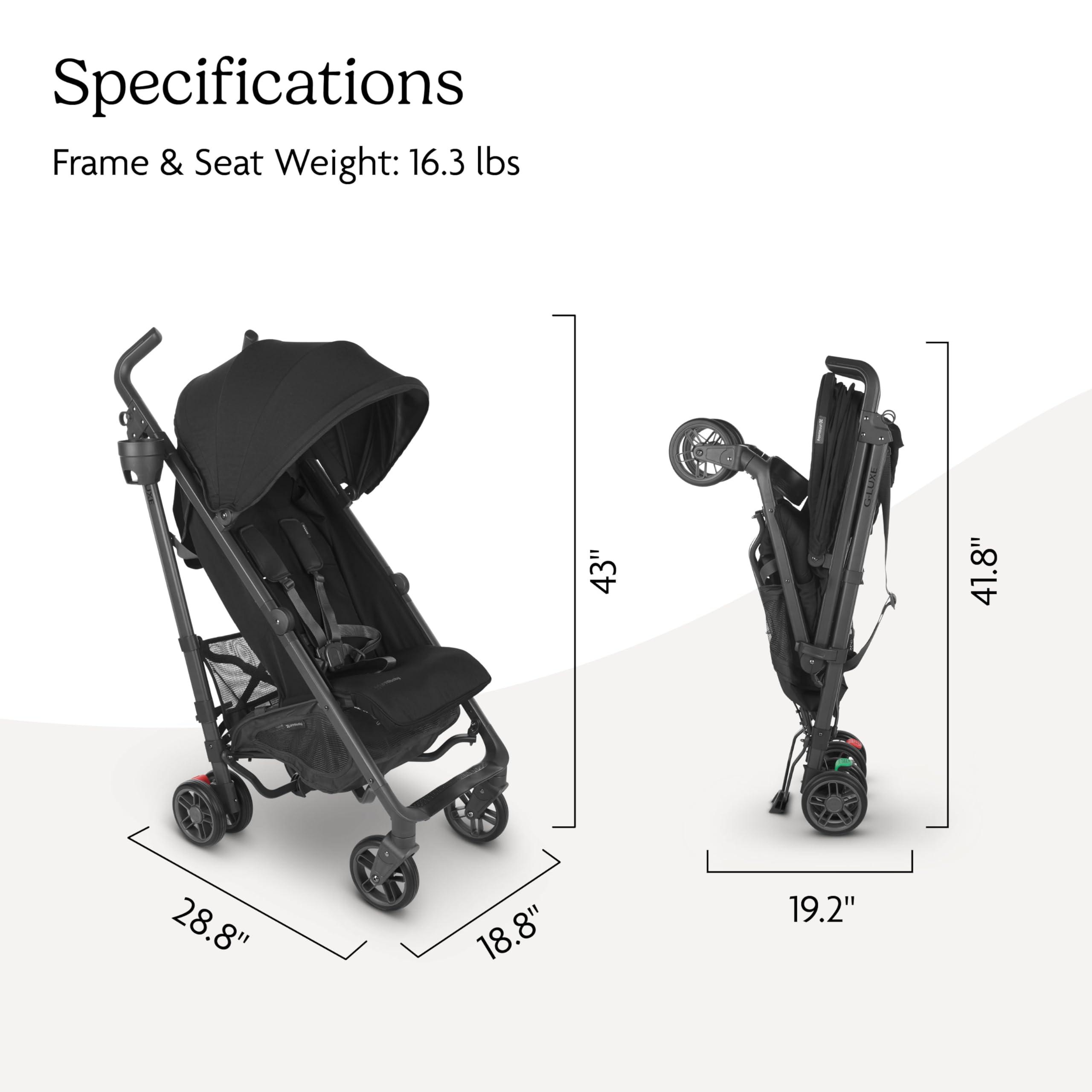 UPPAbaby UPPAbaby G-Luxe Umbrella Stroller/Lightweight Design for Easy Travel/One-Step Fold + Recline/XL Basket + Canopy/Cup Holder Included/Jake (Charcoal/Carbon)