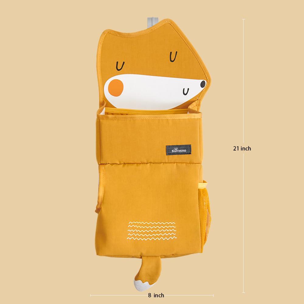 SUNVENO SUNEVNO Hanging Baby Diaper Caddy Organizer Diaper Stacker, Baby Crib Hanging Classified Storage Bag Organizer for Changing Table Crib Playard or Wall & Nursery Organization (Yellow Fox)