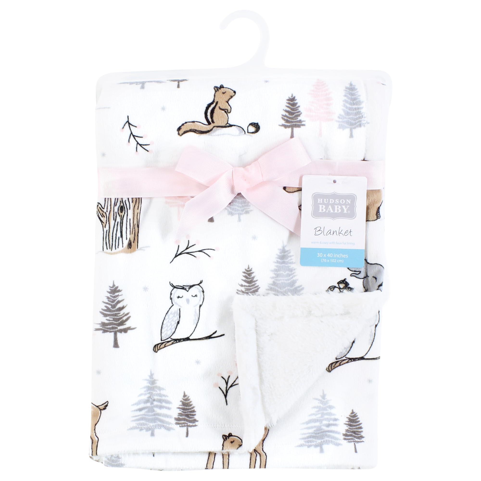 Hudson Baby Hudson Baby Unisex Baby Plush Blanket with Furry Binding and Back, Winter Forest, One Size