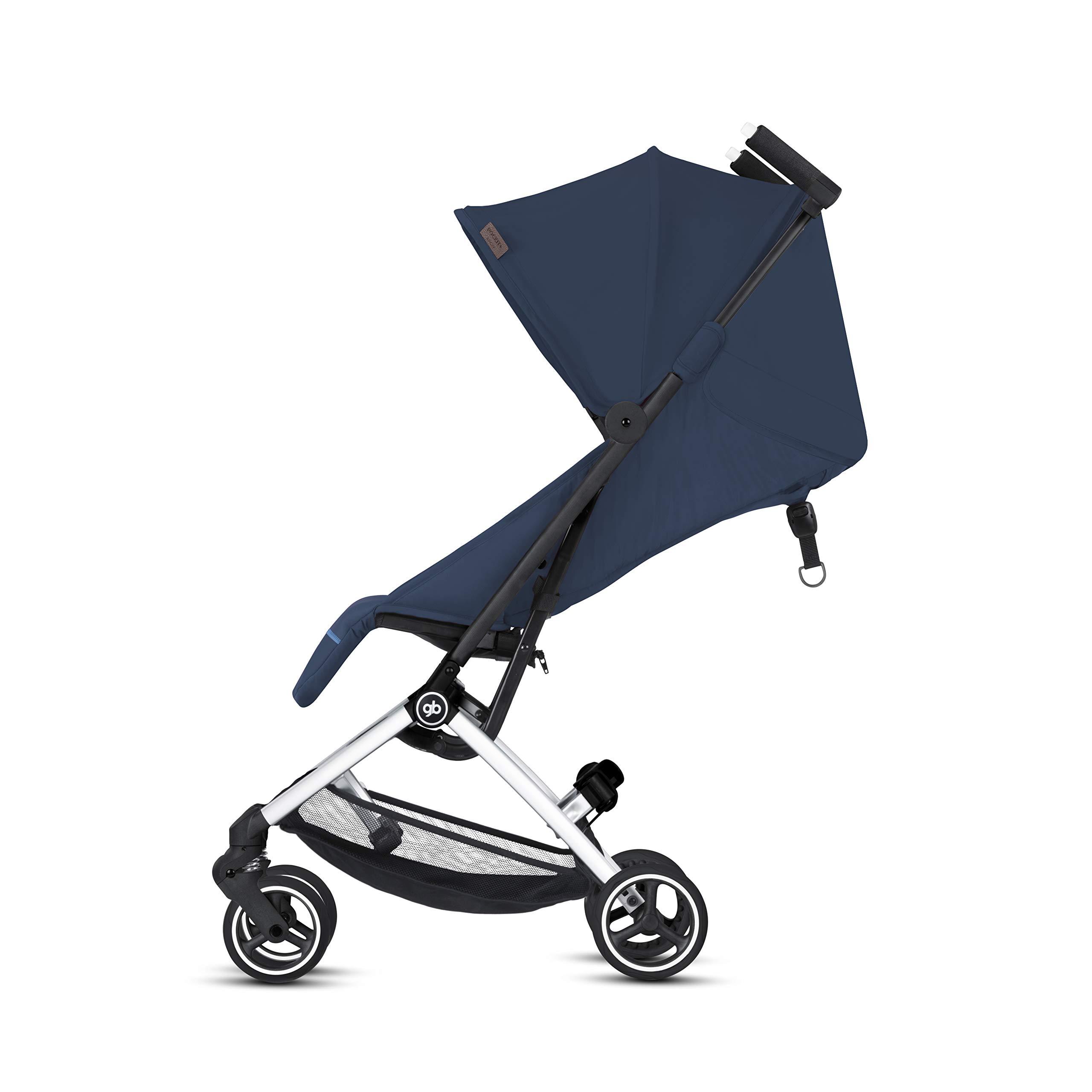 gb gb Pockit+ All City, Ultra Compact Lightweight Travel Stroller with Front Wheel Suspension, Full Canopy, and Reclining Seat in Night Blue