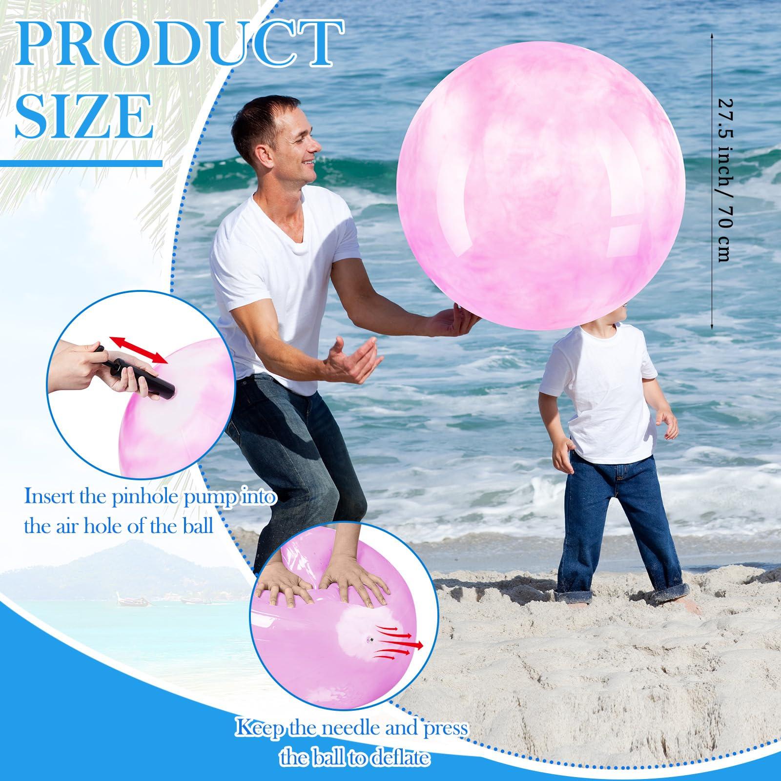 Meooeck Meooeck 4 Pcs Inflatable Marbleized Big Bouncy Balls Large Rubber Ball Giant Inflatable Ball Inflatable Kickball Giant Beach Balls for Kids and Adult (Sweet Color, 27 Inch)