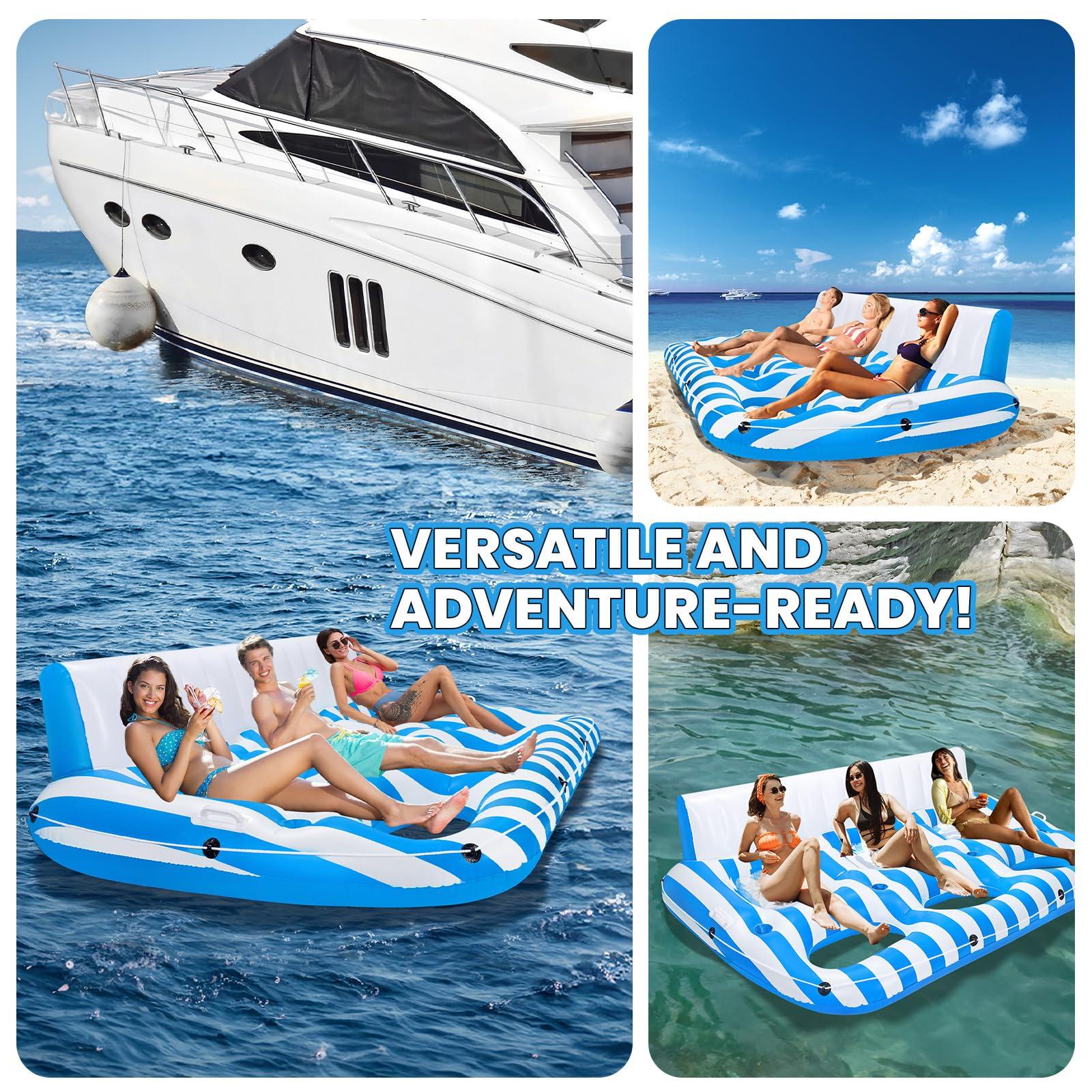 SULDUO SULDUO 3 Person Inflatable Pool Lounger Float for Adults, Giant Pool Floats Chair Lounge with 3 Backrests and Cup Phone Holder, Water Tanning Pool Raft Party Toys for Outdoor, Beach, Lake, River, Sea