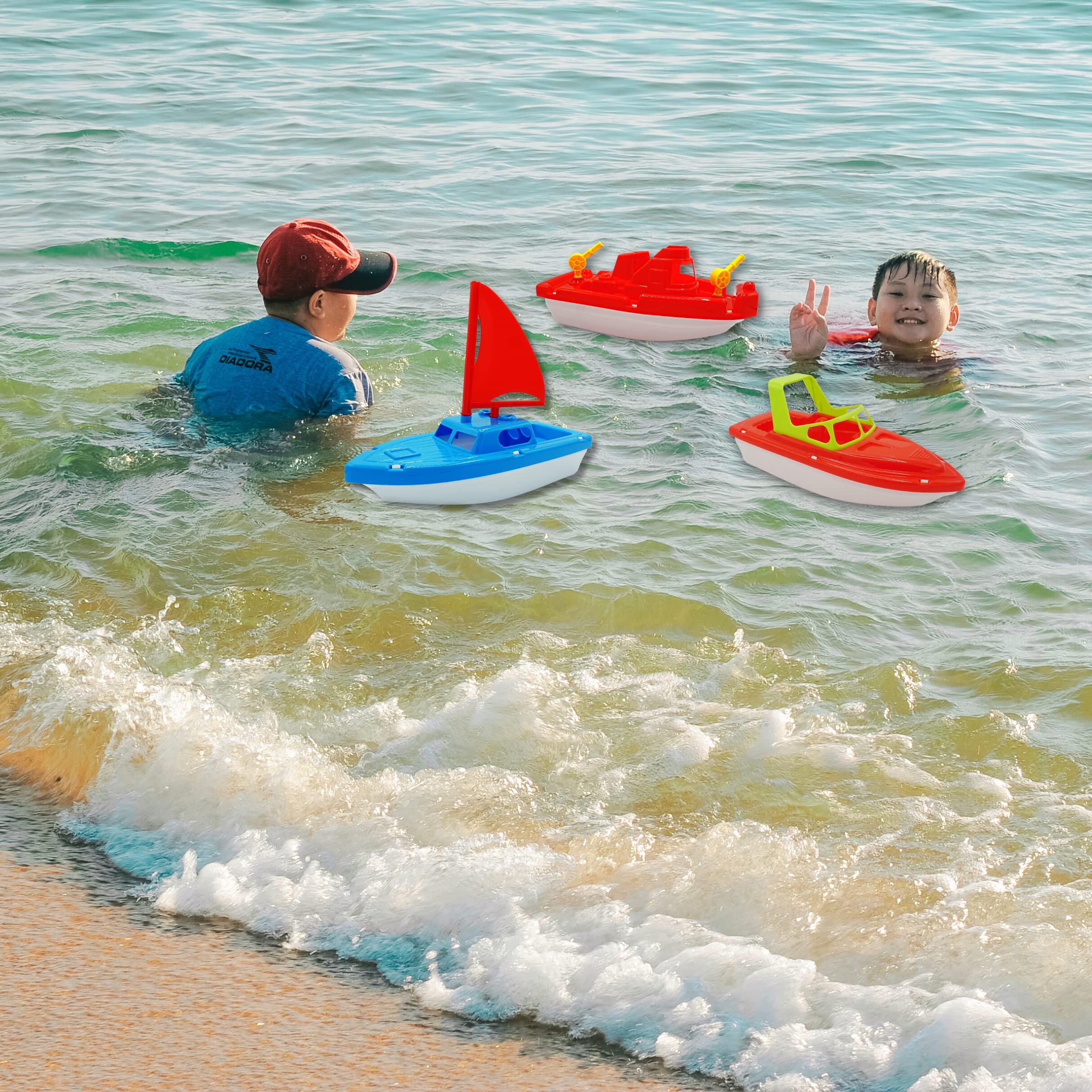 4E\'s Novelty Toy Boat Bath Toys for Kids & Toddlers 3 Pack - Large 10\" Floating Toy Boats for Bathtub, Kids Pool Toys, Beach Toys Outdoor Water Play by 4E\'s Novelty