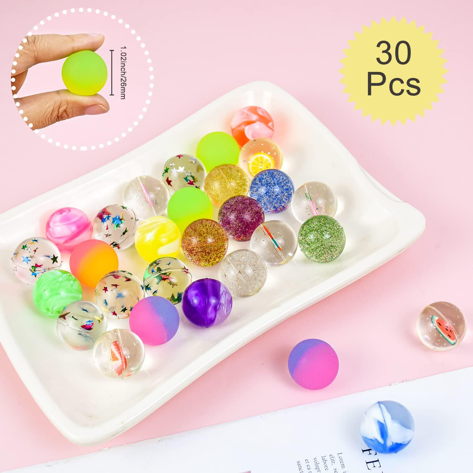 Mofuiry 30Pcs Small Bouncy Balls for Kids, 1 inch Rubber Bouncy Balls Bulk Small Rubber Balls Mini Bouncing Ball 25mm Assorted High Bounce Rubber Ball for Birthday Party Favors Bag Fillers Halloween Prizes