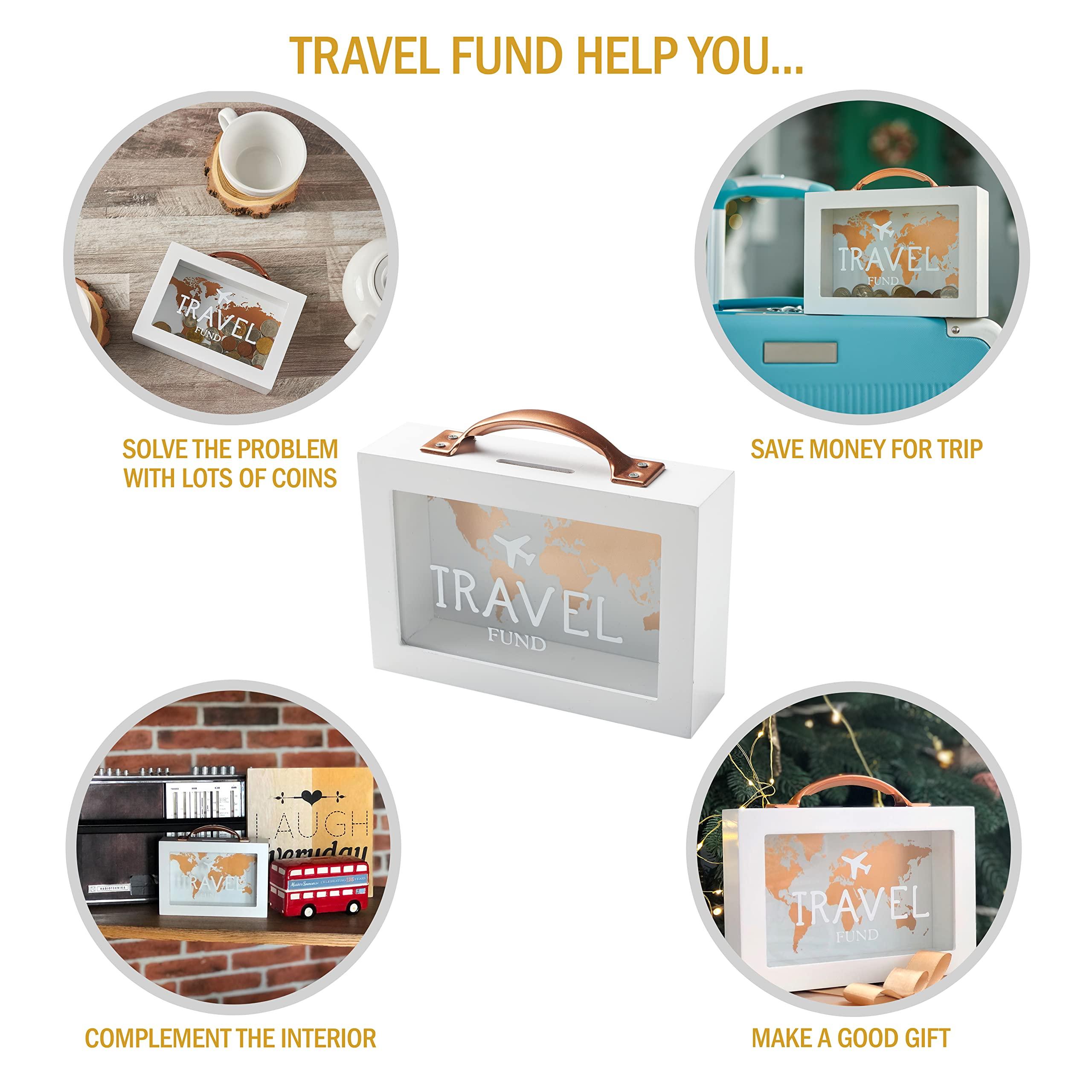 Generic Shadow Money Box for Saving Travel Fund - Coin Bank for Adults - Vacation Fund Jar - White Saving Box for Coins with Handle - Honeymoon Fund Box - Travel Fund Bank for Adults - Adventure Fund