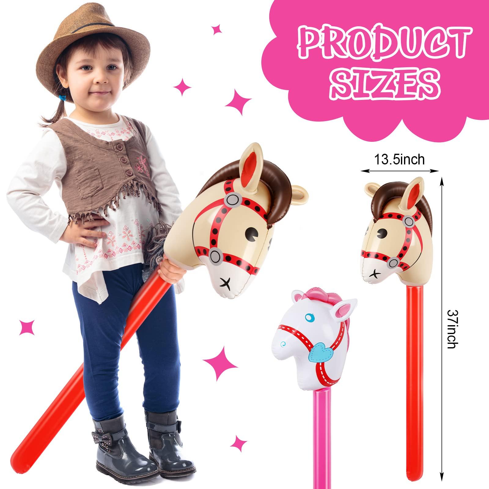 Chivao Chivao 30 Pack Inflatable Stick Horse Toy Horse on a Stick Horse Stick Toy Horse Head Stick Balloon Bulk for Cowgirl Cowboy Western Themed Birthday Party Baby Shower Decorations, 37 Inch (Red Pink)