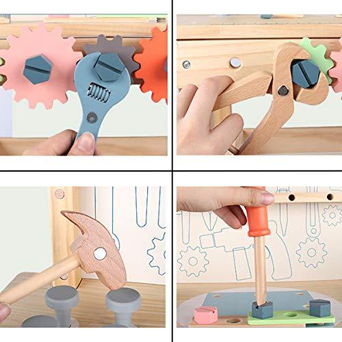 KIDS TOYLAND Wooden Power Tool Workbench for Kids, Building Tools Sets Pretend Play Toys - Construction Workbench with Wrench, Screwdriver, Miter Saw and Hammer - Educational Gift for Toddlers Age 3 and Up