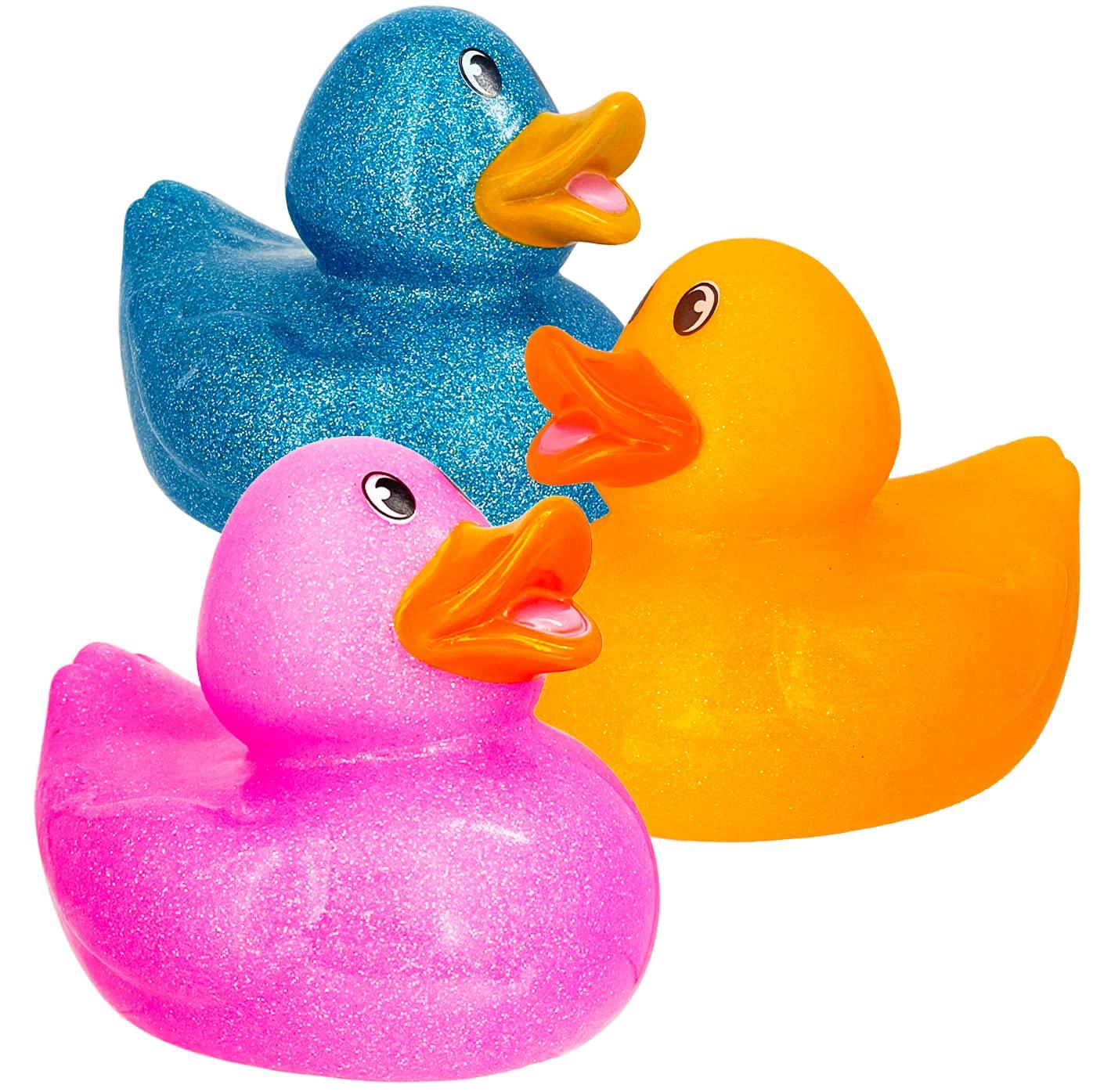 The Dreidel Company The Dreidel Company Giant Glitter Rubber Duck Toy with Sound Assortment Duckies for Kids, Bath Birthday Gifts Baby Showers Summer Beach and Pool Activity, 6\" (3-Pack)