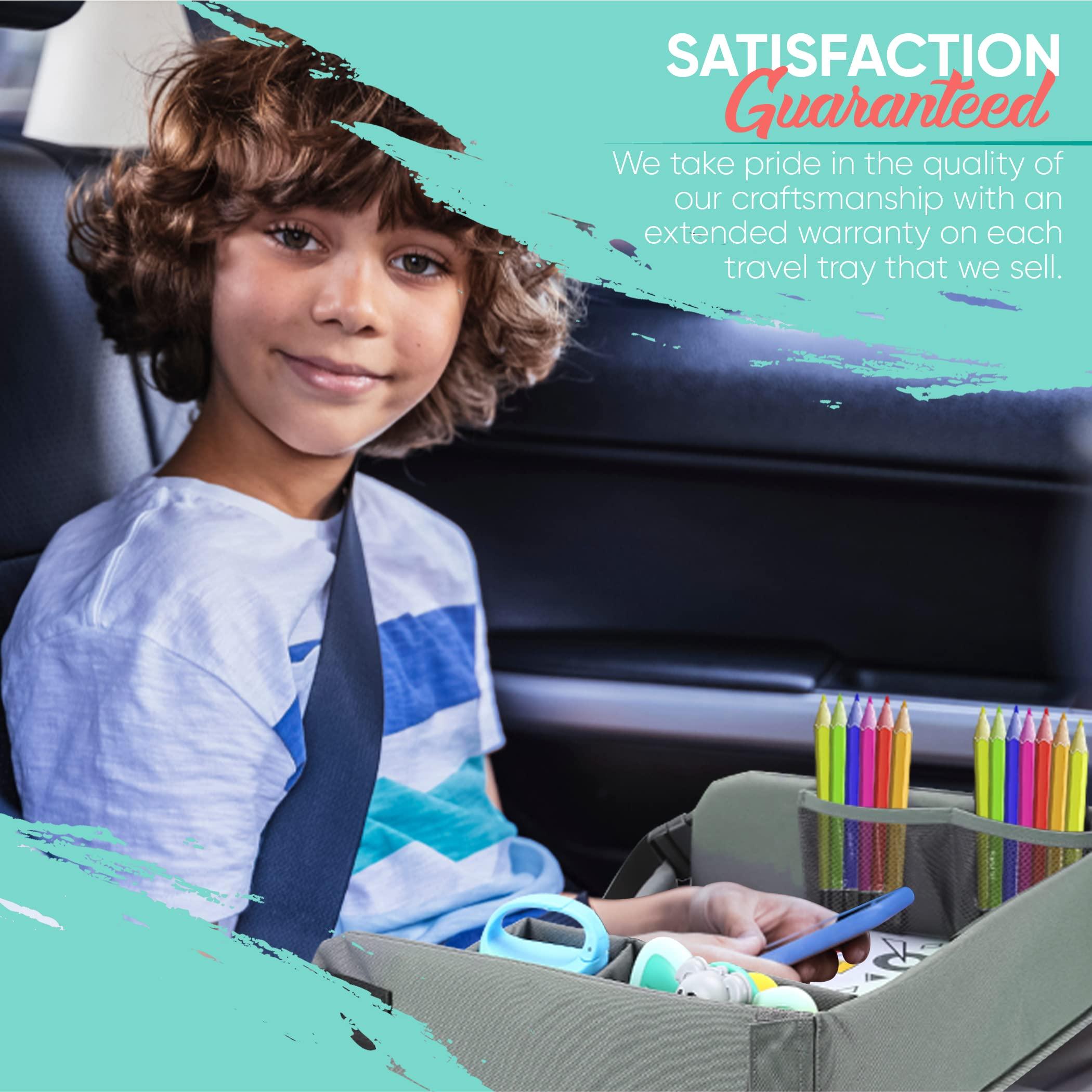 L T G LIL TOTS GEAR Kids Travel Tray - Car Seat Tray or Table as Road Trip Essentials Children Kids Lap Desk as Travel Accessories for Toddler Airplane Travel Activity, Snack with Storage Pockets & Dry Erase Board