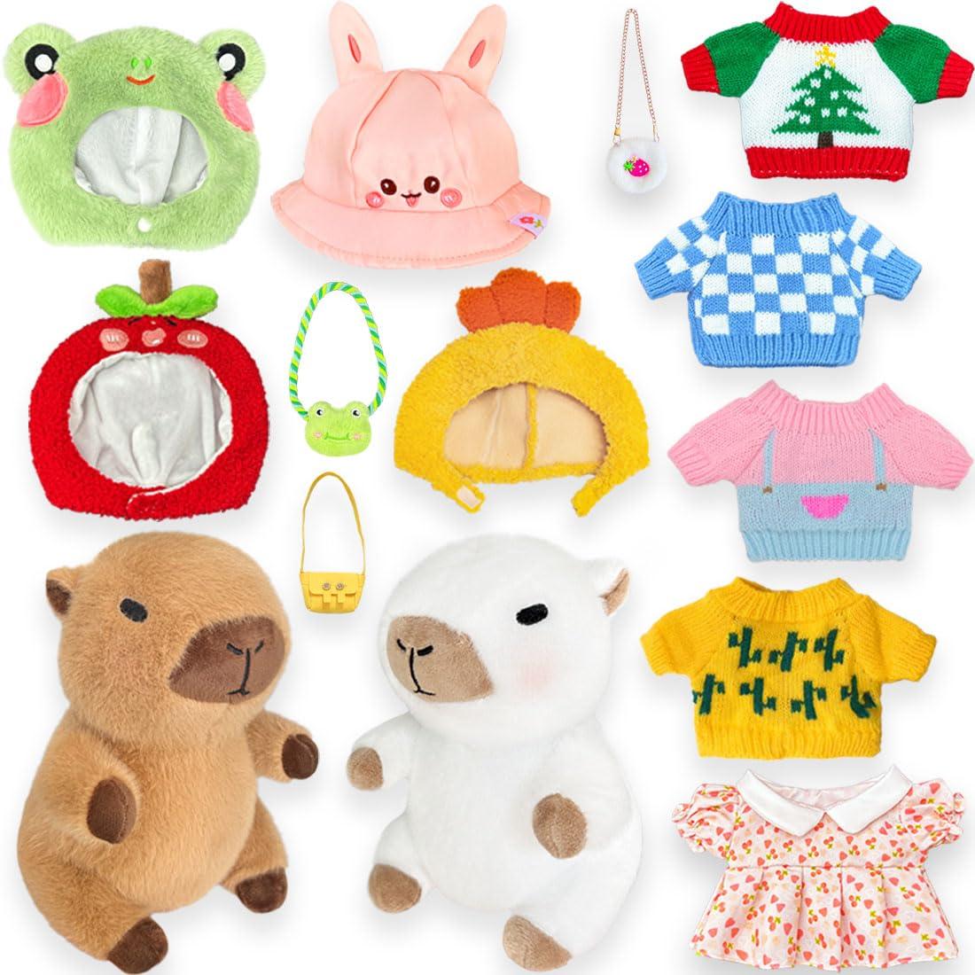 HACHIMI HACHIMI Capybara Plush with 9 pcs Clothes & Accessories, Dress Up Capybara Stuffed Animal Plush Toys, 10.2 in Cute Plushies for Girl/Boy Birthday (Yellow)