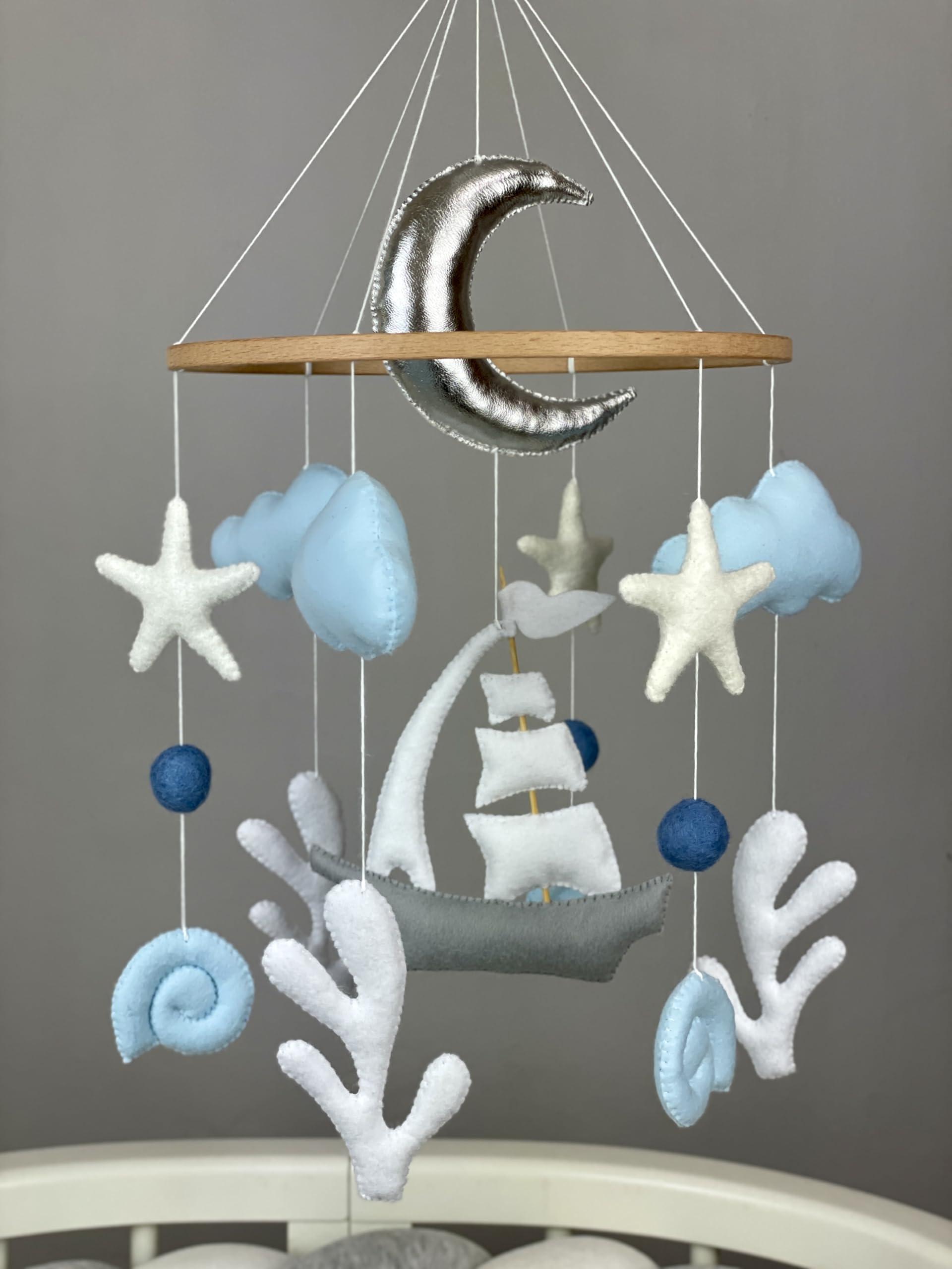 ToysCentral Basics Ocean baby mobile boy Ship mobile Crib baby mobile Nautical theme nursery decor Sea mobile Felt hanging mobile coastal