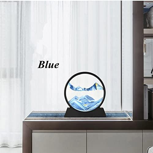 PTGMH PTGMH Liquid Motion Sandscape Picture Flowing Sand Art with Solid Wood Base Perpetual Motion Desktop Moving Sand Art Decor Therapy Office Decor Gifts with Packing Box (Blue with Plastic Base (7\"))