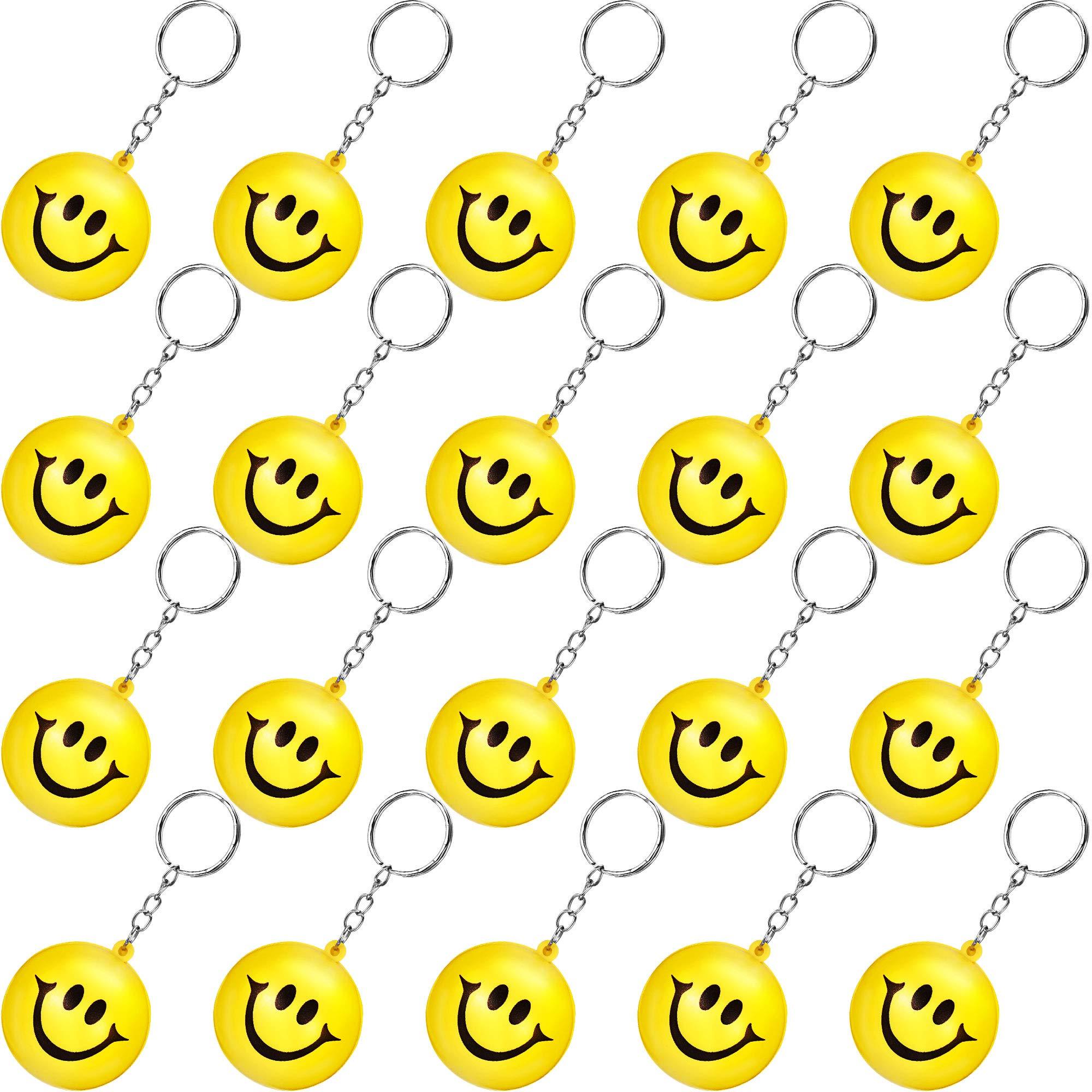 Blulu Blulu 20 Pack Smile Stress Balls Keychains Mini Foam Ball Keychains Yellow Funny Face Stress Balls Keychains for Party Favors, School Carnival Reward, Birthday Party Supplies, Goodie Bag Stuffers