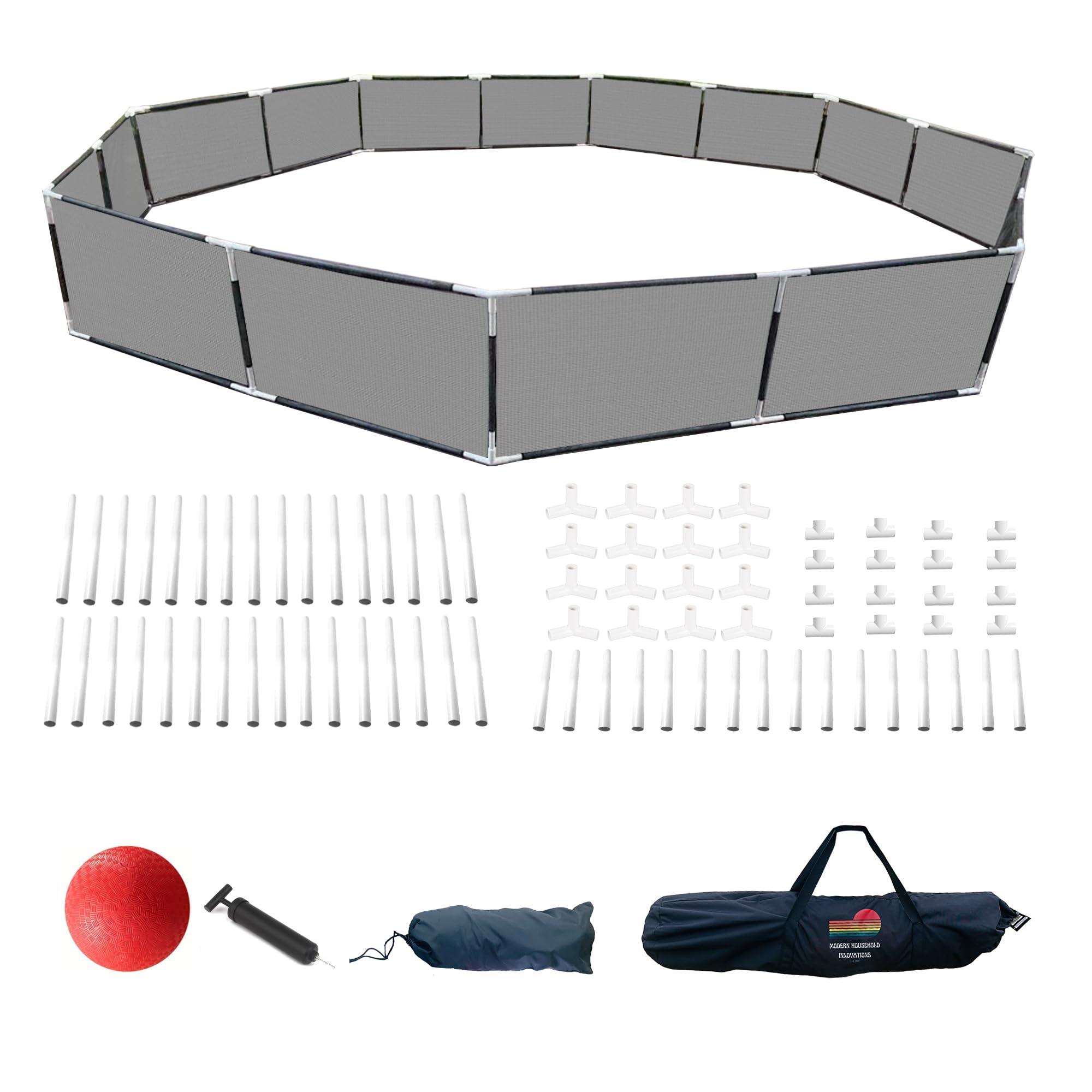 Modern Household Innovations Portable Gaga Ball Pit Kit 15 FT Gaga Pit - Strong Nylon Mesh, Inflatable Gaga Ball, Pump & Carry Bag, Adult Ball Pit for Field Day Games & Physical Education Equipment