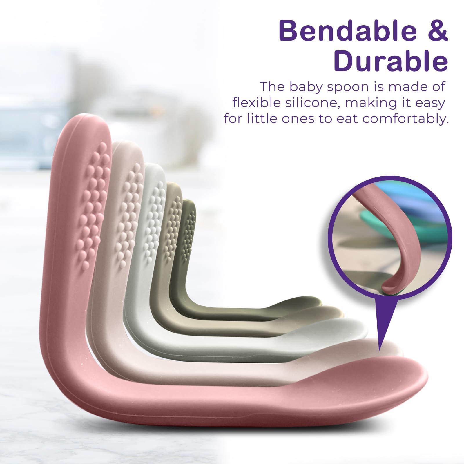 Sperric Baby Spoons First Stage Silicone Baby Spoon Self Feeding Baby Utensils Infant Spoons First Stage Baby Feeding Spoon - Soft & Gentle on Gums - BPA Free Silicone Baby Spoons Set (Pastel7)