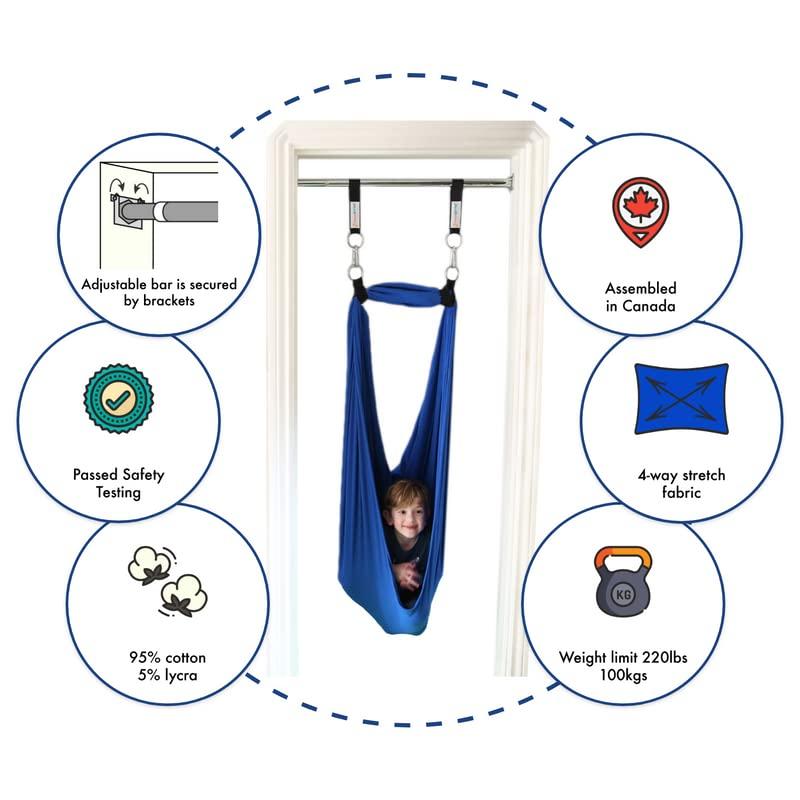 DreamGYM DreamGYM Doorway Sensory Swing Kit - Blue Compression Swing and Trapeze Bar with Red Gym Rings Combo