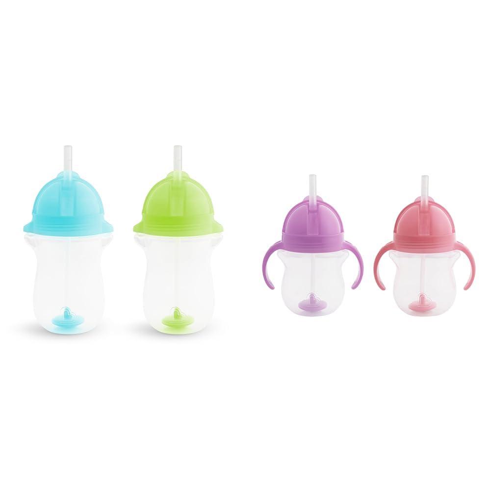 Munchkin Munchkin Any Angle Weighted Straw Cups with Click Lock Lid, 10 and 7 Ounce, 2 Count Each, Blue/Green and Pink/Purple