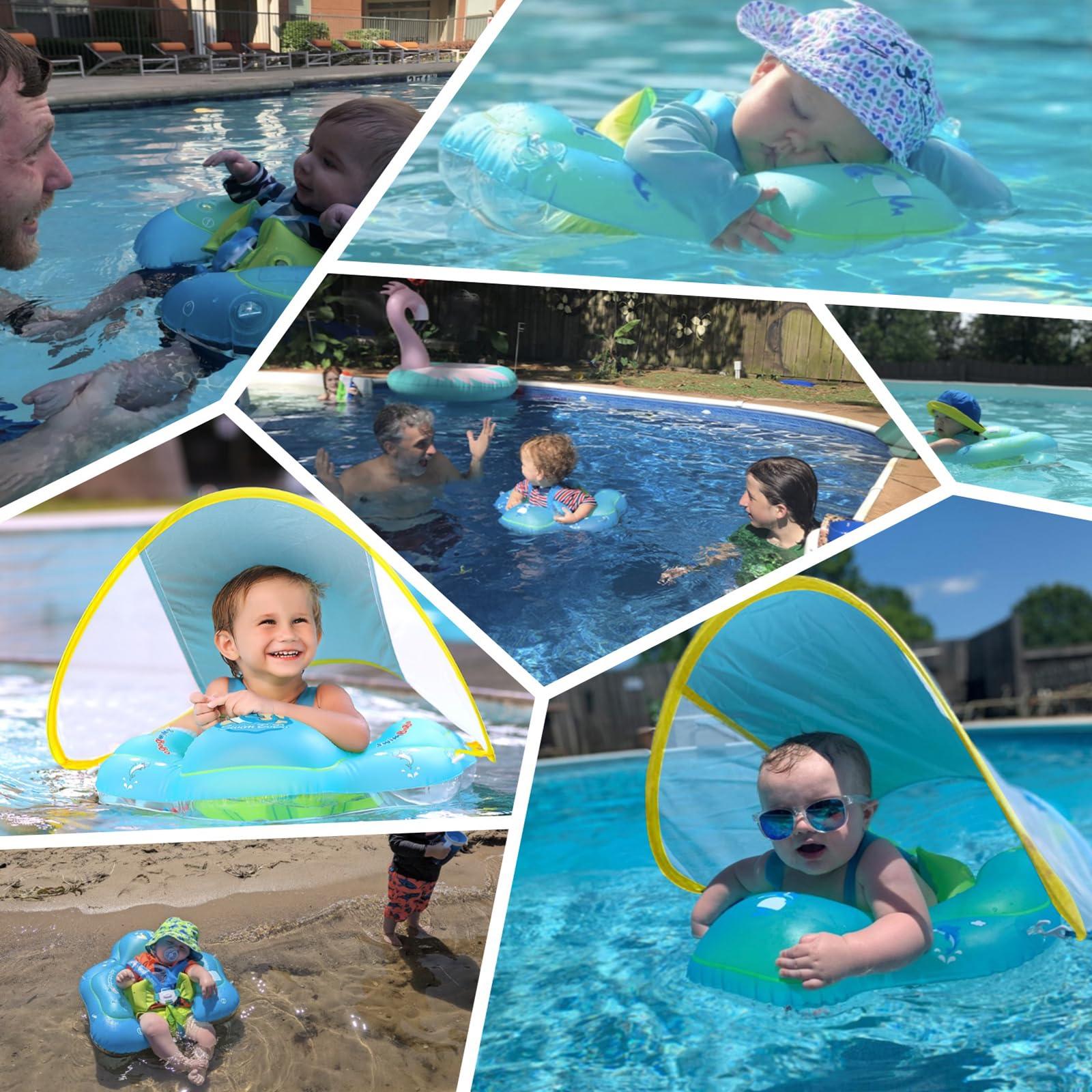 TIMZON Baby Pool Float with Canopy Infant Pool Float for Swim Baby Float with UPF50+ Sun Protection Canopy Baby Swimming Floaties for 3-6Month Adjustable Swim Floaties for Baby 6-12Month,Toddler Floaties1-3