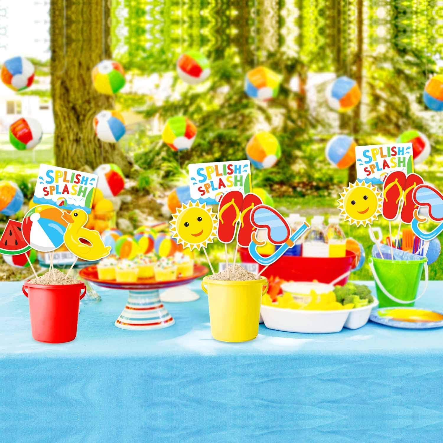Bessmoso Bessmoso 24Pack Beach Ball Birthday Party Centerpiece Sticks Table Toppers, Splish Splash Party Decorations, Summer Beach Ball Party Favor Pool Party Supplies